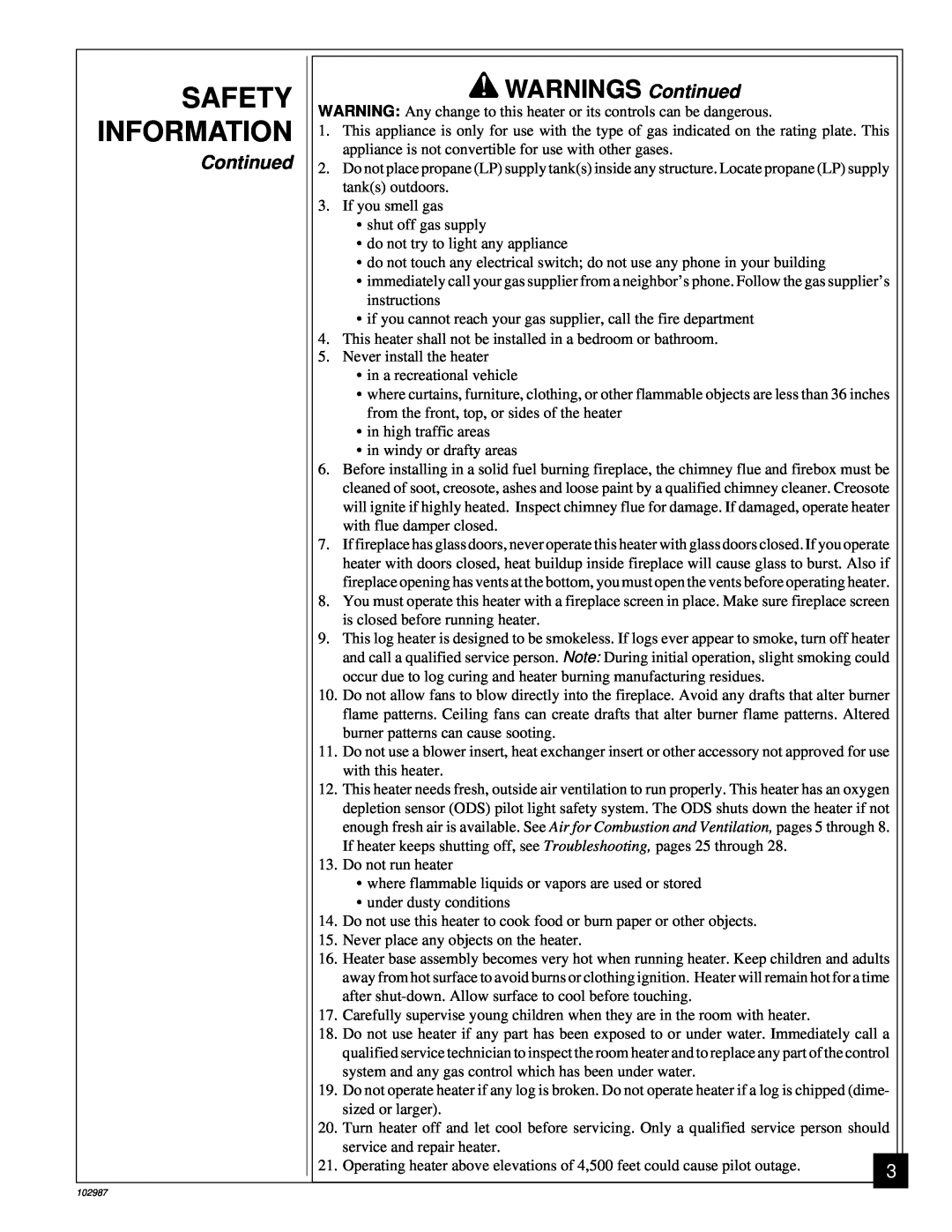 Desa CGD3018P installation manual Safety Information, WARNINGS Continued 