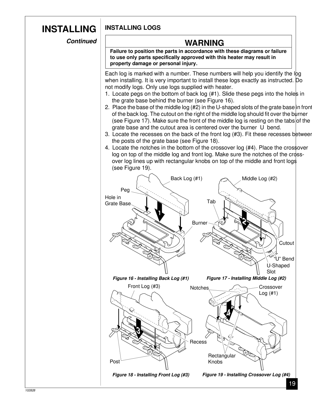 Desa CGD3924N installation manual Installing Logs 