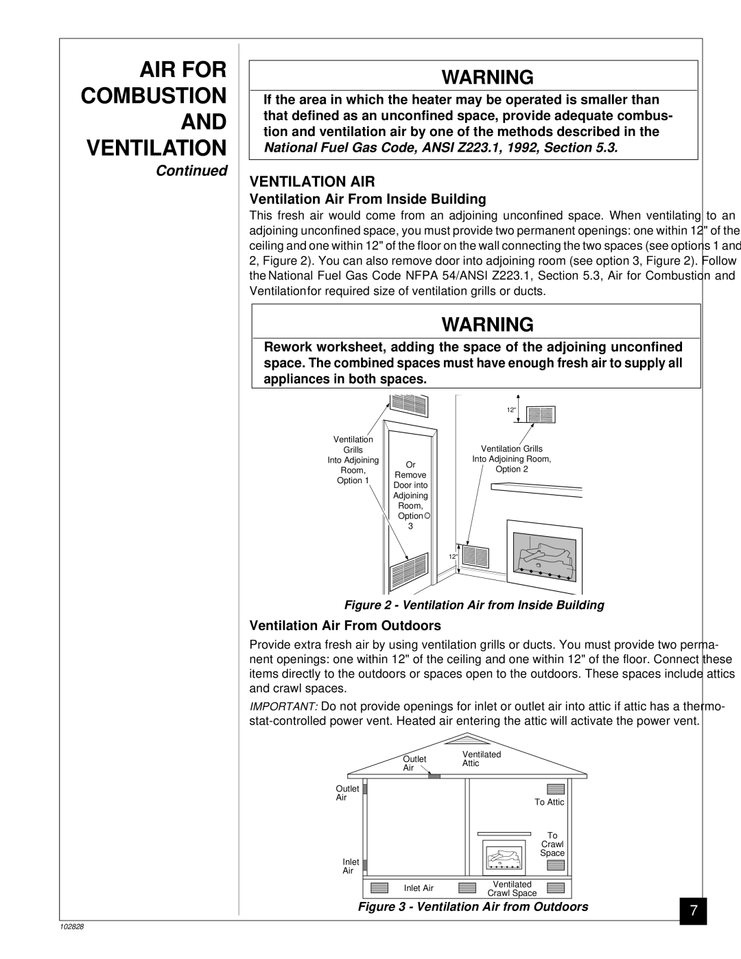 Desa CGD3924N Ventilation AIR, Tion and ventilation air by one of the methods described, Ventilation Air From Outdoors 