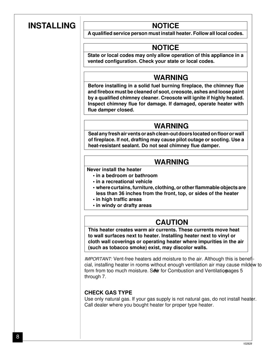 Desa CGD3924N installation manual Installing, Check GAS Type 