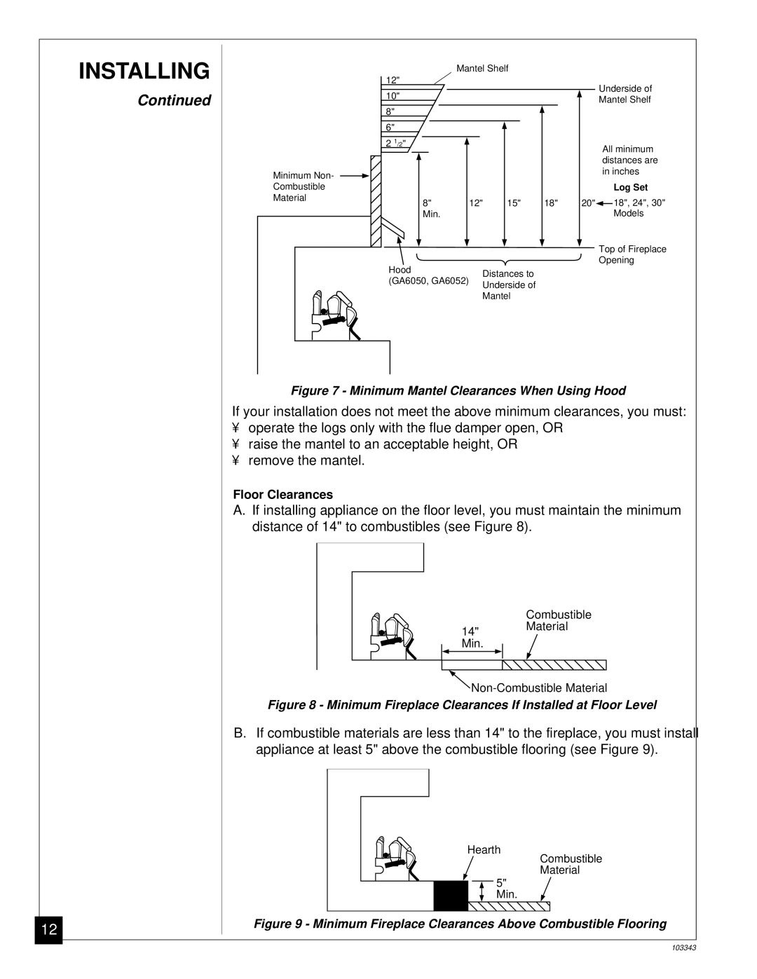 Desa CGD3924NR installation manual Minimum Mantel Clearances When Using Hood 