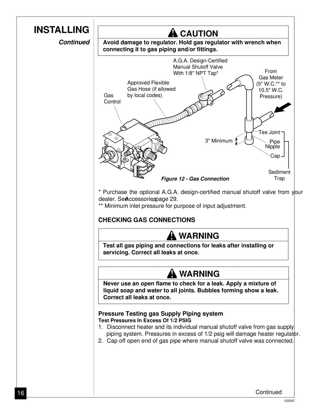 Desa CGD3924NR installation manual Checking GAS Connections, Gas Connection 