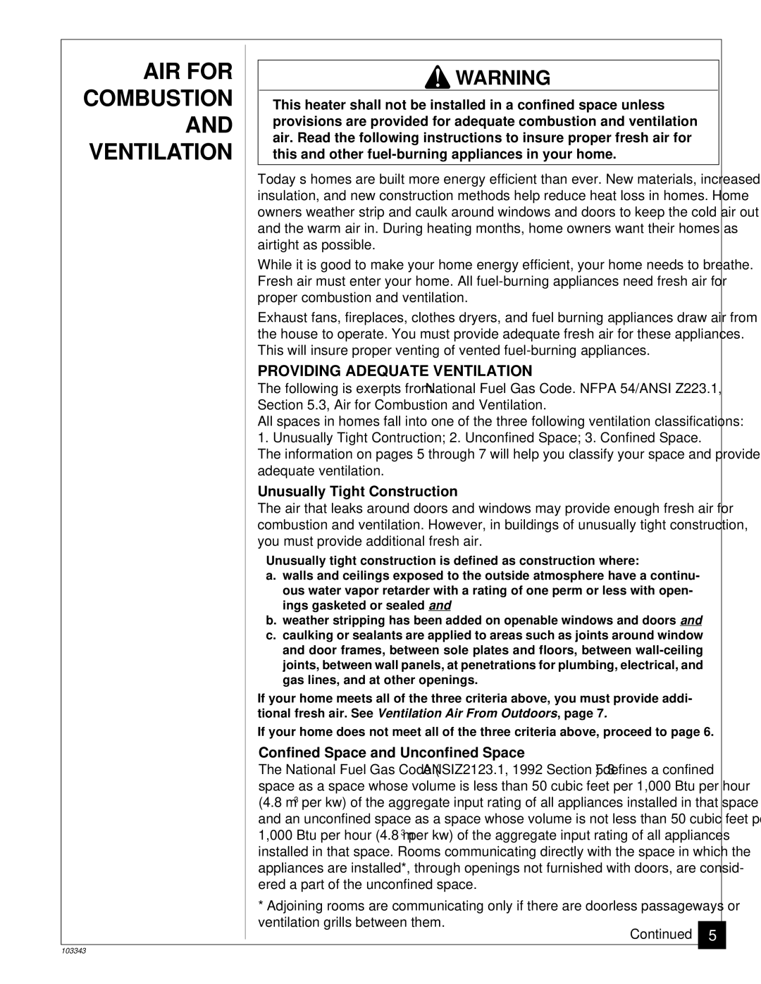 Desa CGD3924NR installation manual AIR for, Providing Adequate Ventilation 