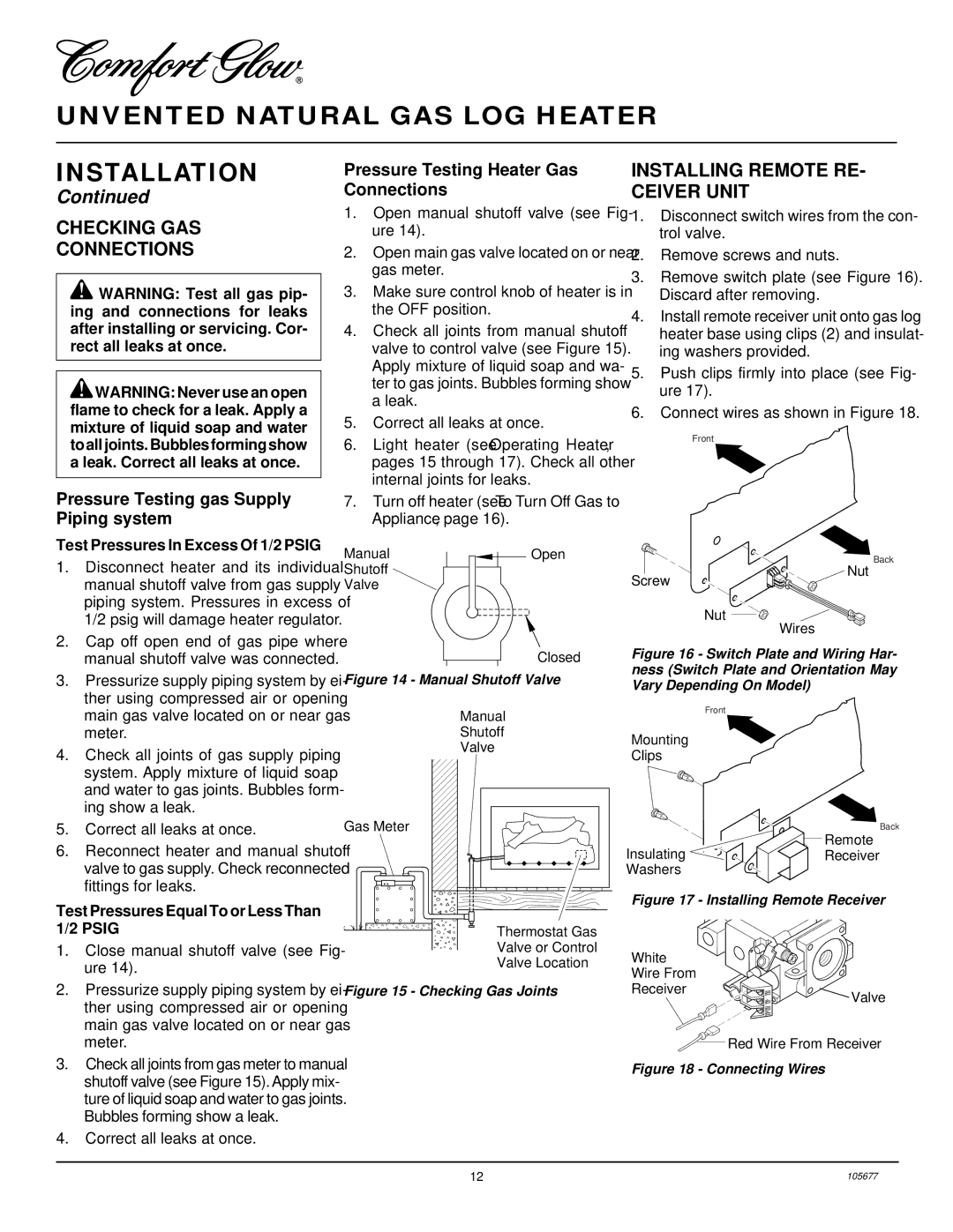 Desa CGD3924NRA, CGB3924NRA, CGB3930NRA installation manual Checking GAS Connections, Installing Remote RE- Ceiver Unit 