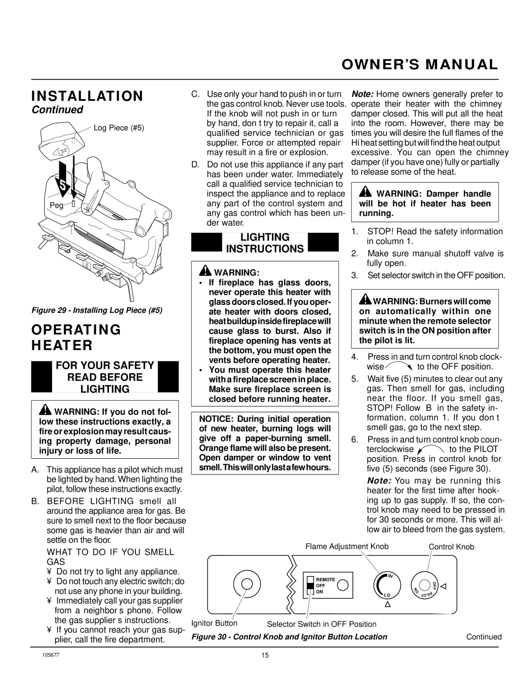 Desa CGD3924NRA, CGB3924NRA, CGB3930NRA Operating Heater, For Your Safety Read Before Lighting, Lighting Instructions 