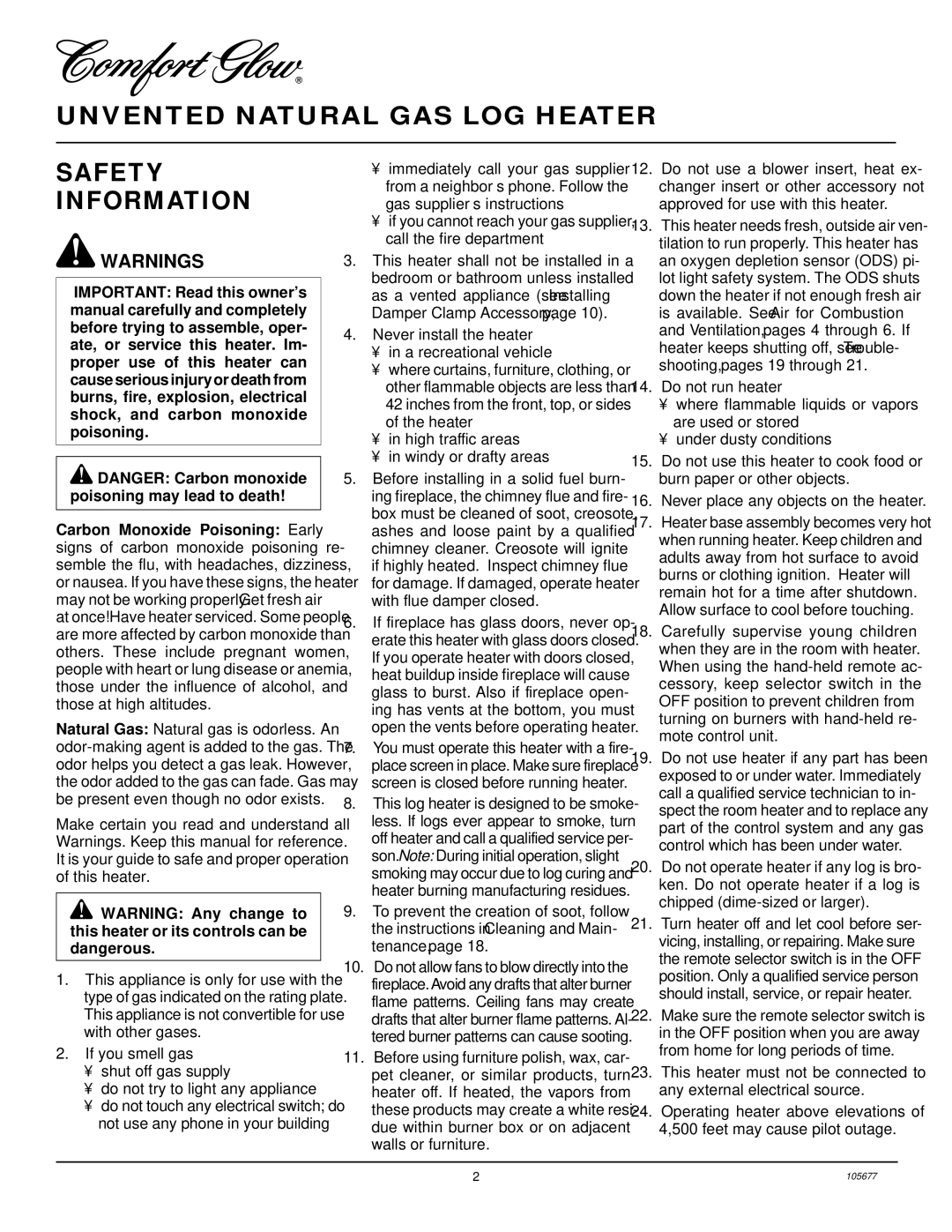 Desa CGB3930NRA, CGD3924NRA, CGB3924NRA installation manual Unvented Natural GAS LOG Heater Safety Information 