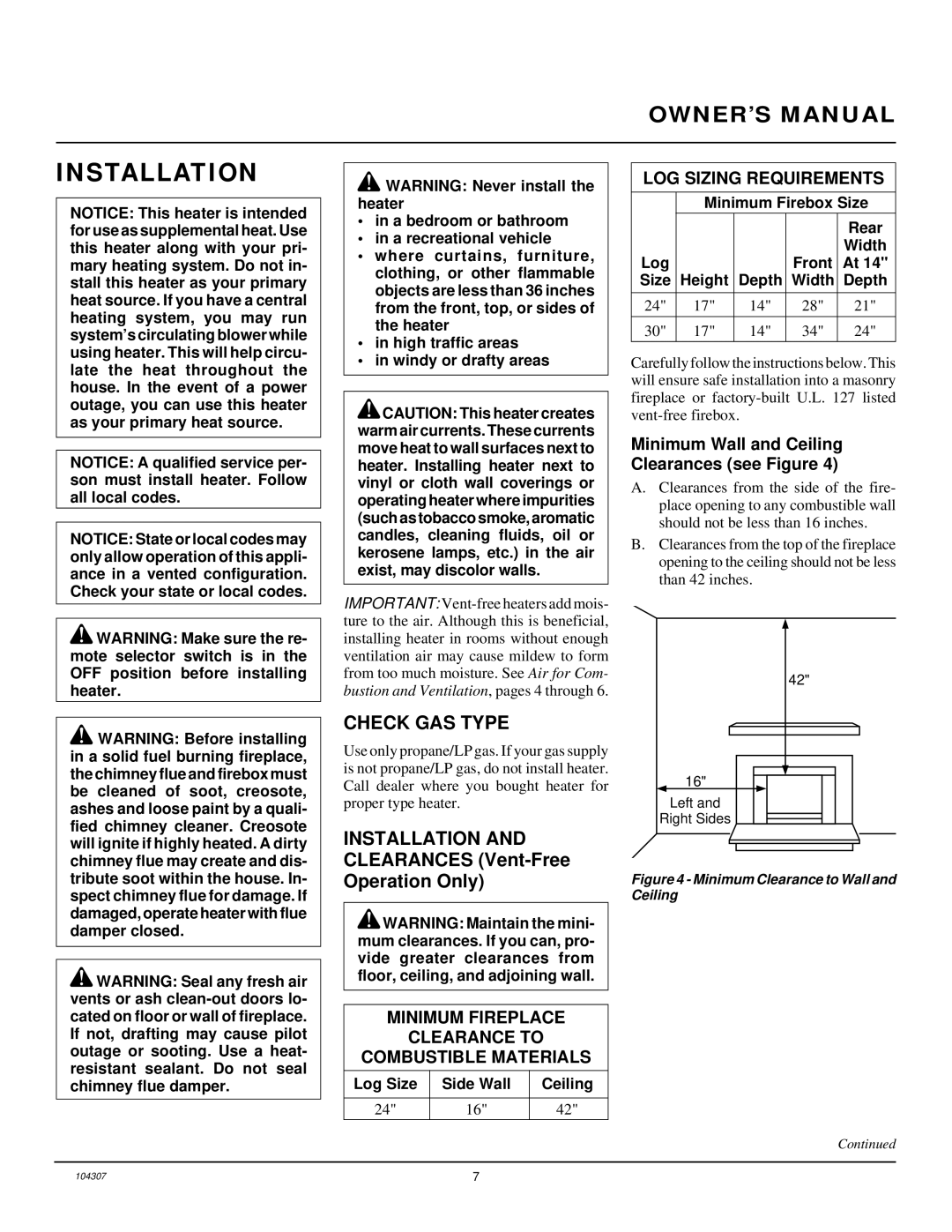 Desa CGB3924PR, CGD3924PR, CGB3930PR Installation, Check GAS Type, Minimum Wall and Ceiling Clearances see Figure 