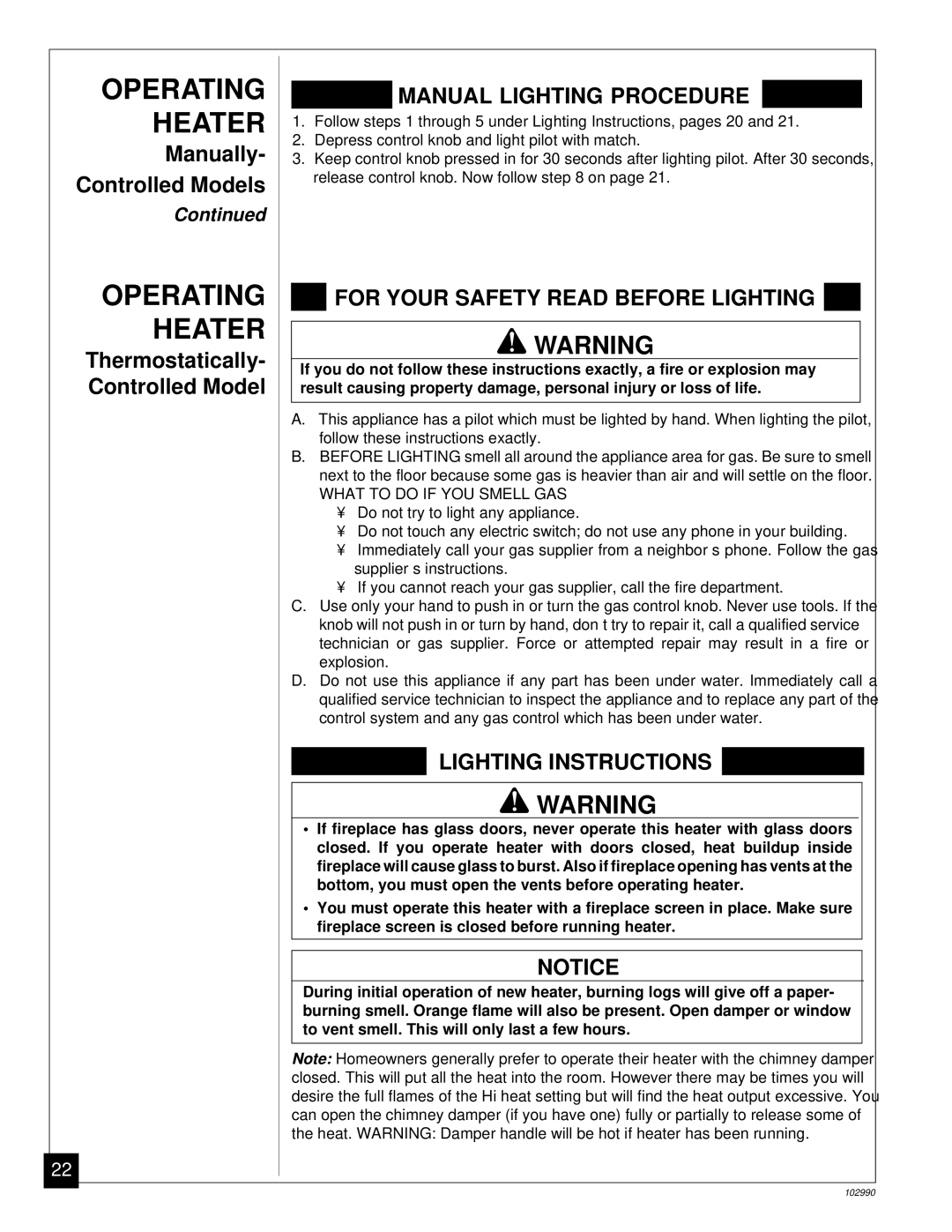 Desa CGD3930N, CGD3018N installation manual Manual Lighting Procedure 