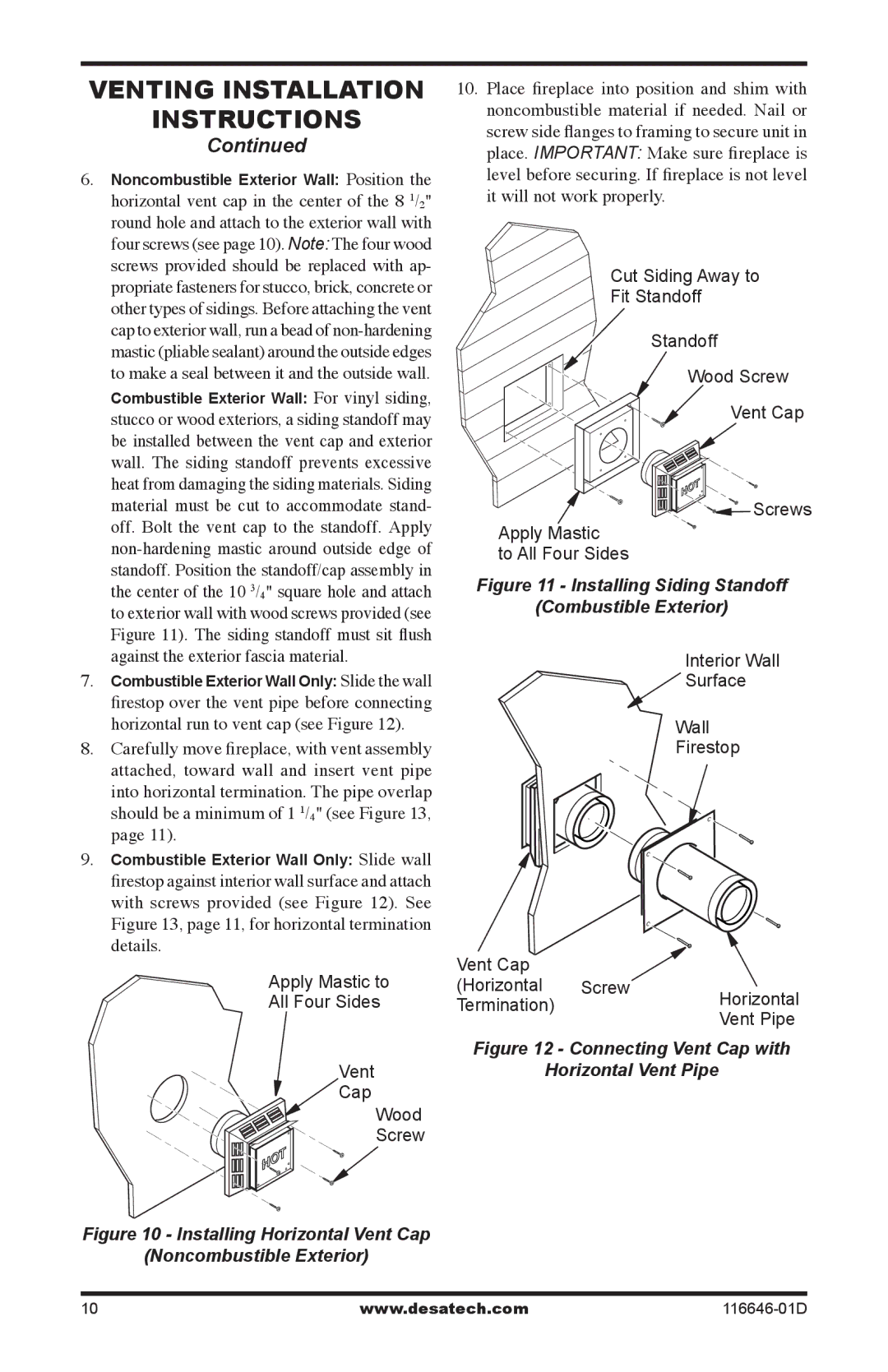 Desa T32N-a SERIES, CGDV32pR, T32p-a SERIES installation manual Installing Siding Standoff Combustible Exterior 