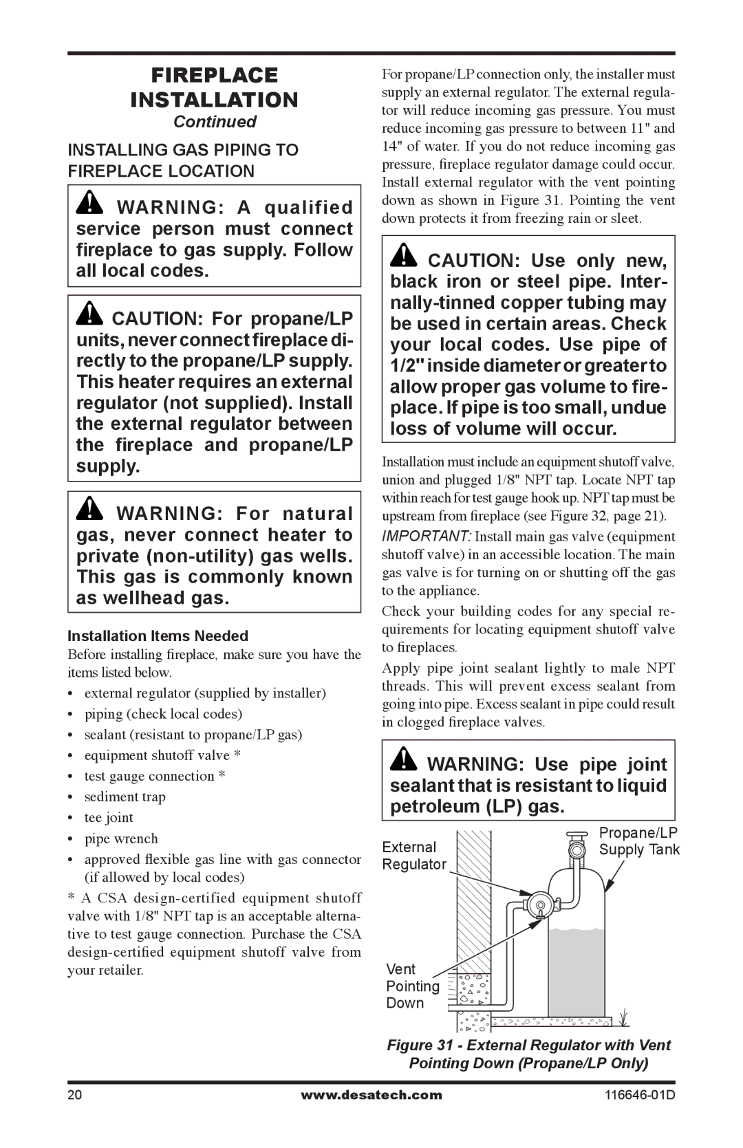 Desa T32p-a SERIES, CGDV32pR, T32N-a SERIES Installing Gas Piping to Fireplace Location, Installation Items Needed 