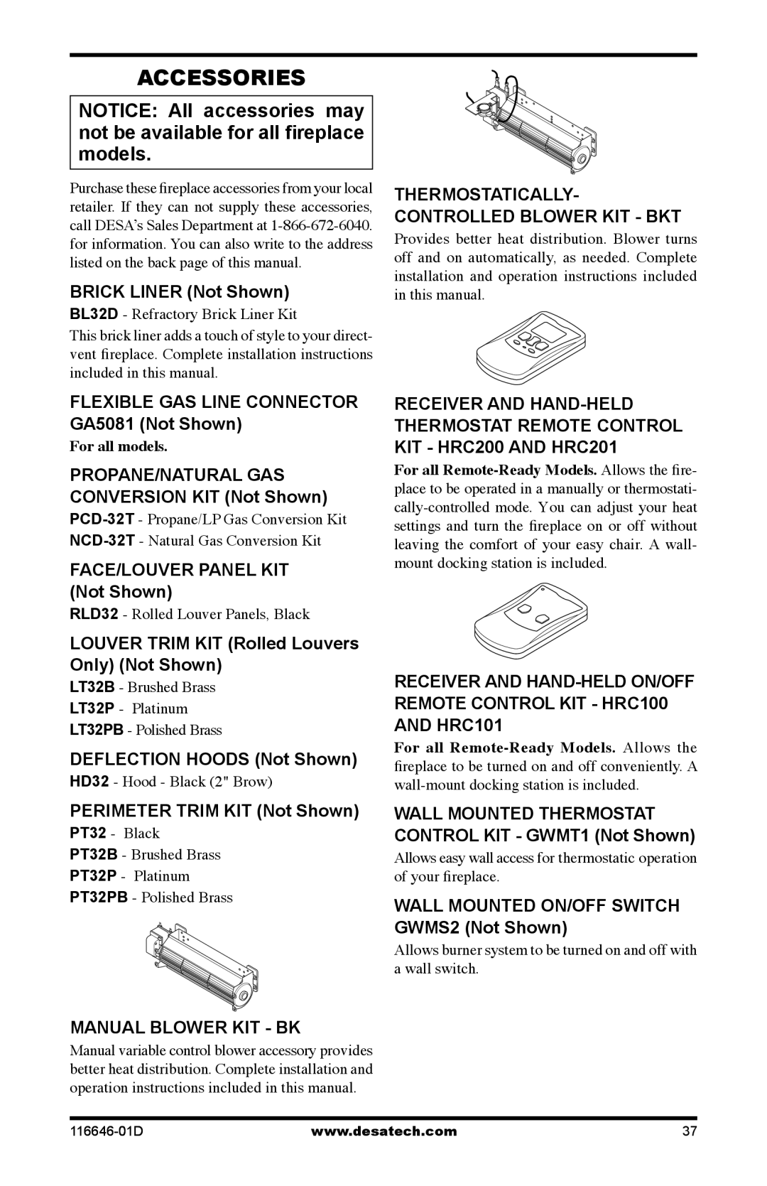 Desa T32N-a SERIES, CGDV32pR, T32p-a SERIES installation manual Accessories 