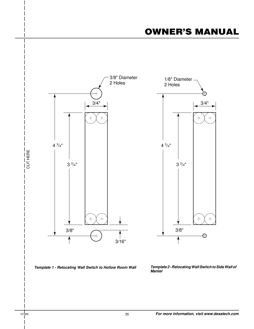 Desa CGEFP33NR installation manual Diameter Holes 