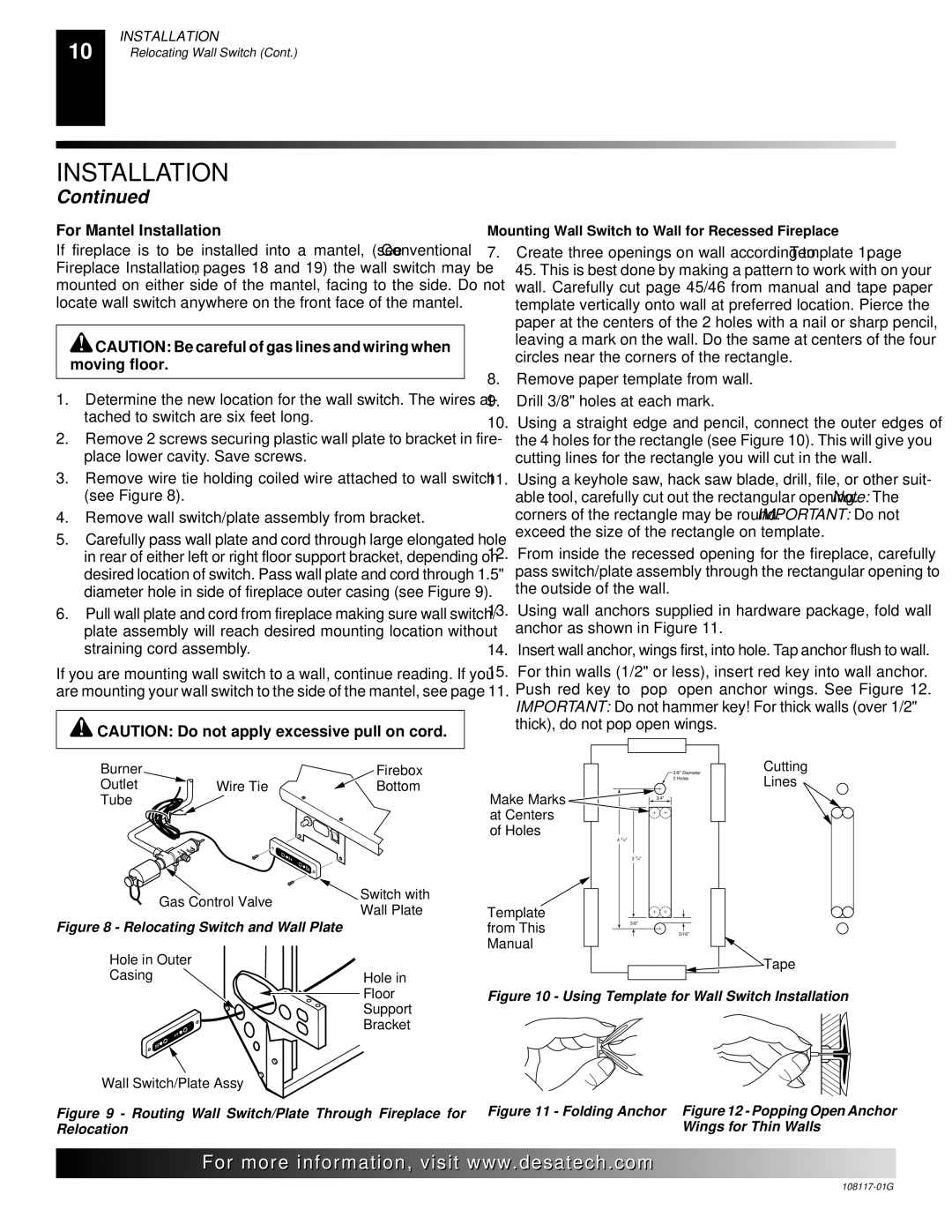 Desa CGEFP33PR, CGEFP33NR, EFP33PR, EFP33NR, VTGF33NR, VTGF33PR installation manual Relocating Switch and Wall Plate 