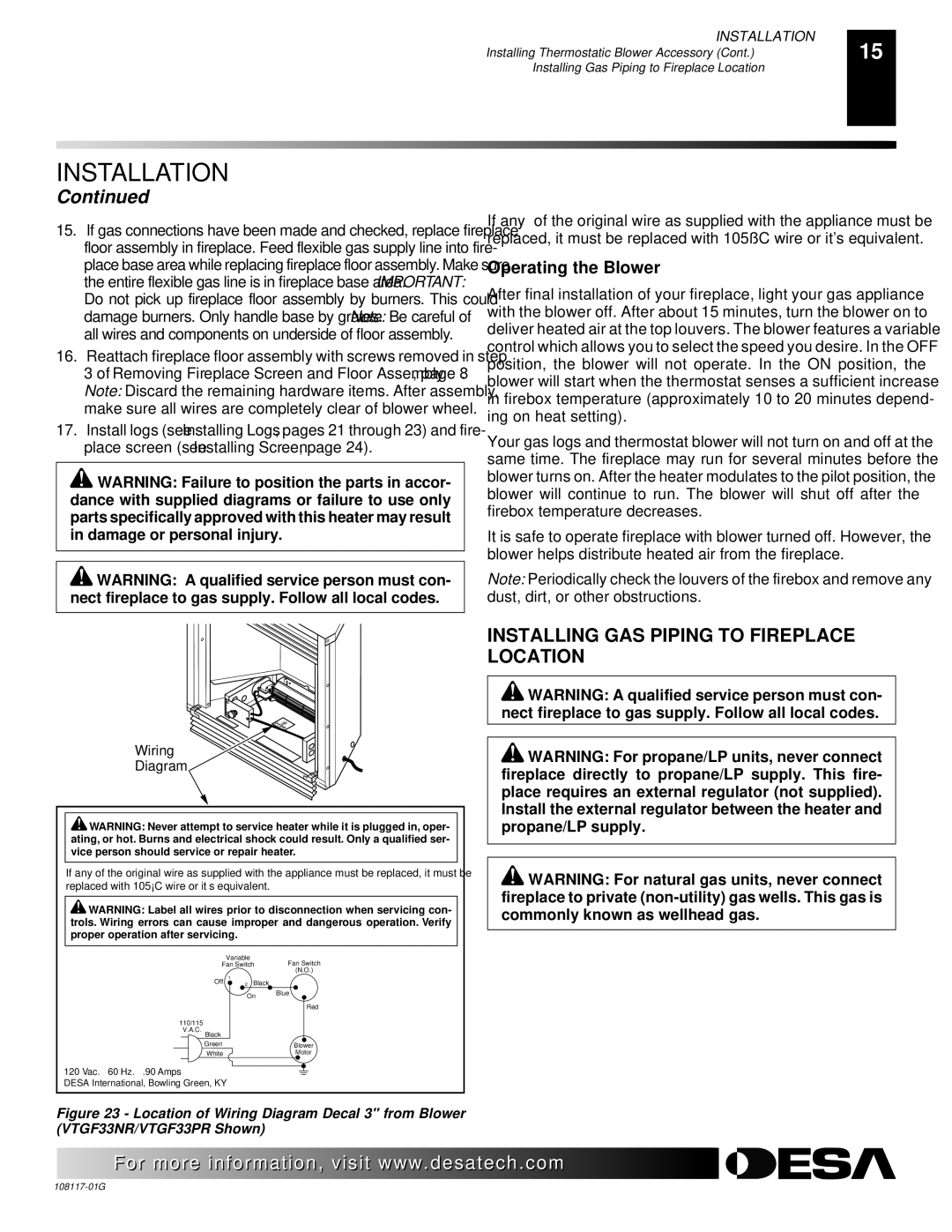 Desa CGEFP33PR, CGEFP33NR, EFP33PR, EFP33NR, VTGF33NR, VTGF33PR Installing GAS Piping to Fireplace Location 