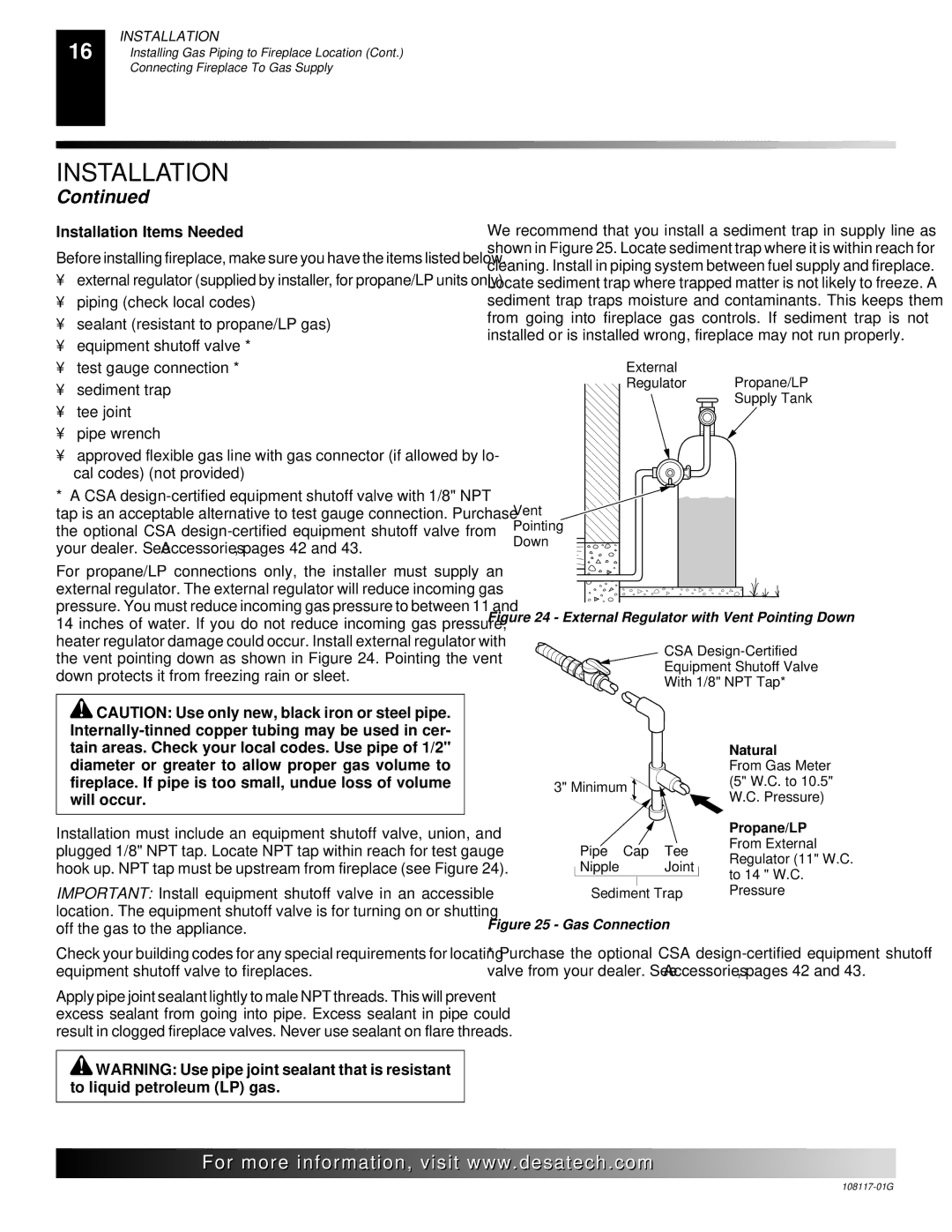 Desa CGEFP33PR, CGEFP33NR, EFP33PR, EFP33NR, VTGF33NR, VTGF33PR installation manual Installation Items Needed 