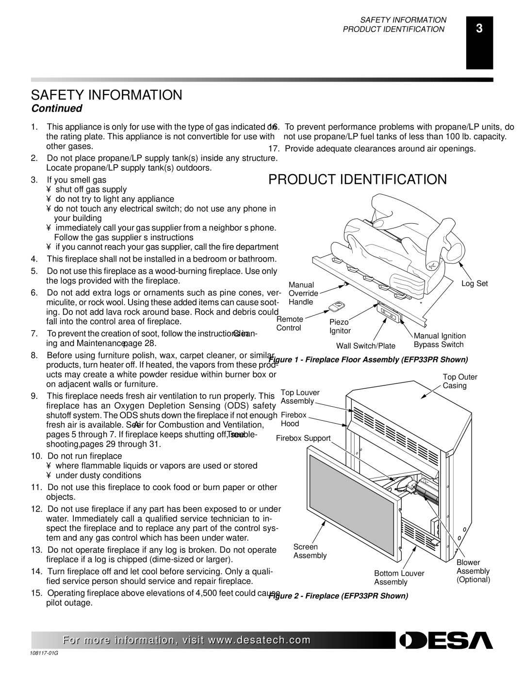 Desa CGEFP33PR, CGEFP33NR, EFP33PR, EFP33NR, VTGF33NR, VTGF33PR installation manual Product Identification 