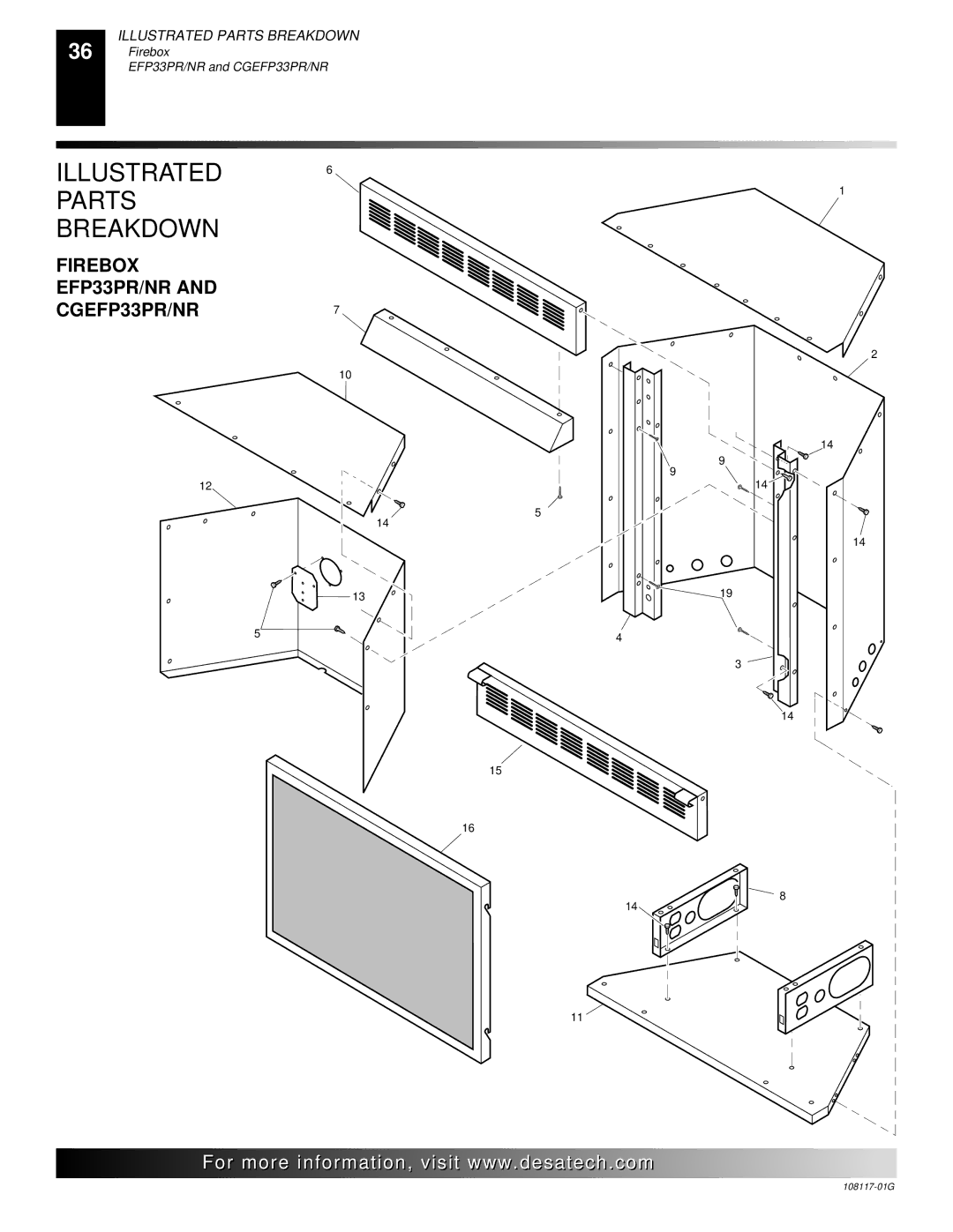 Desa CGEFP33PR, CGEFP33NR, EFP33PR, EFP33NR, VTGF33NR, VTGF33PR installation manual Firebox EFP33PR/NR CGEFP33PR/NR7 