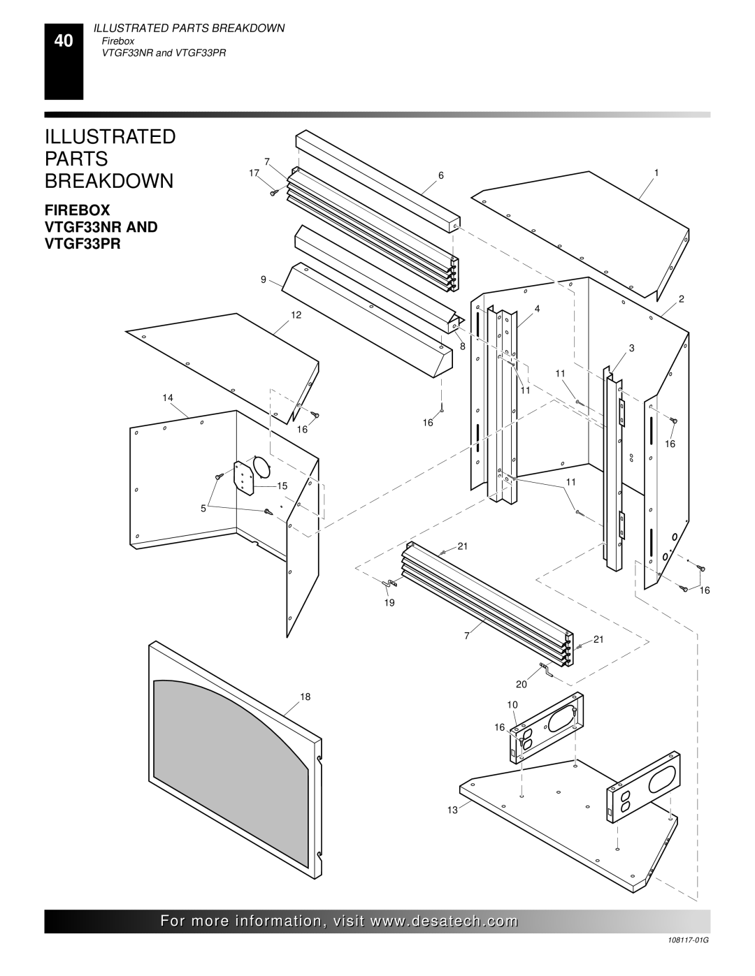 Desa CGEFP33PR, CGEFP33NR, EFP33PR, EFP33NR, VTGF33NR, VTGF33PR installation manual Firebox VTGF33NR VTGF33PR 