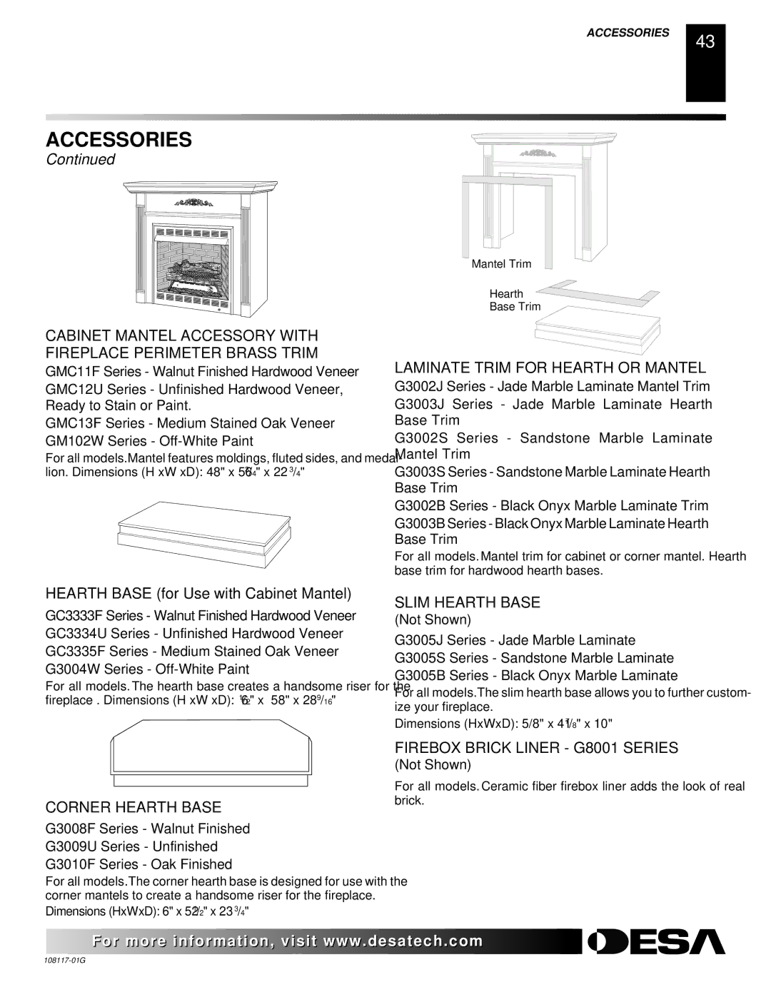 Desa CGEFP33PR, CGEFP33NR, EFP33PR, EFP33NR, VTGF33NR, VTGF33PR Laminate Trim for Hearth or Mantel, Corner Hearth Base 