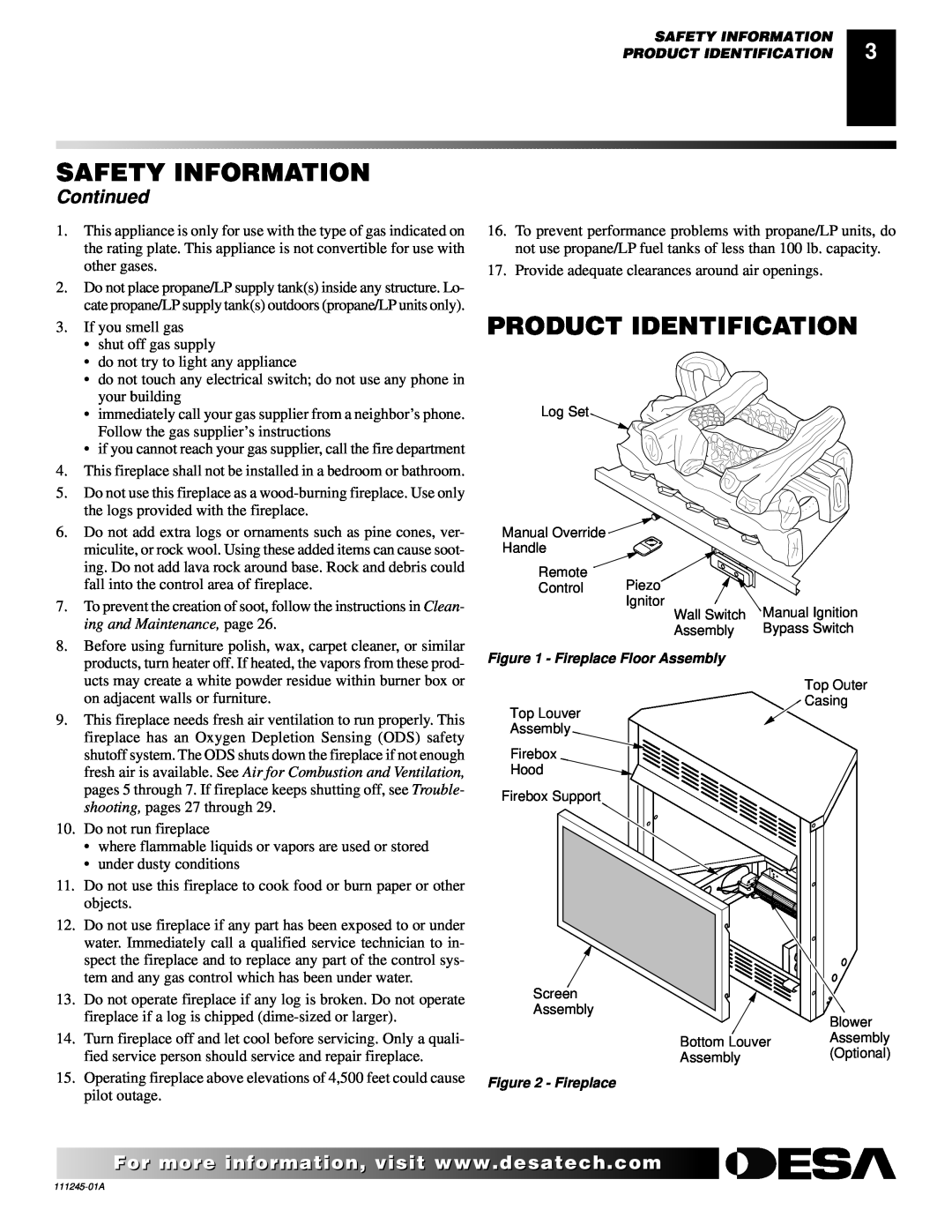 Desa CGEFP33NRB, CGEFP33PRB installation manual Product Identification, Continued, Safety Information 
