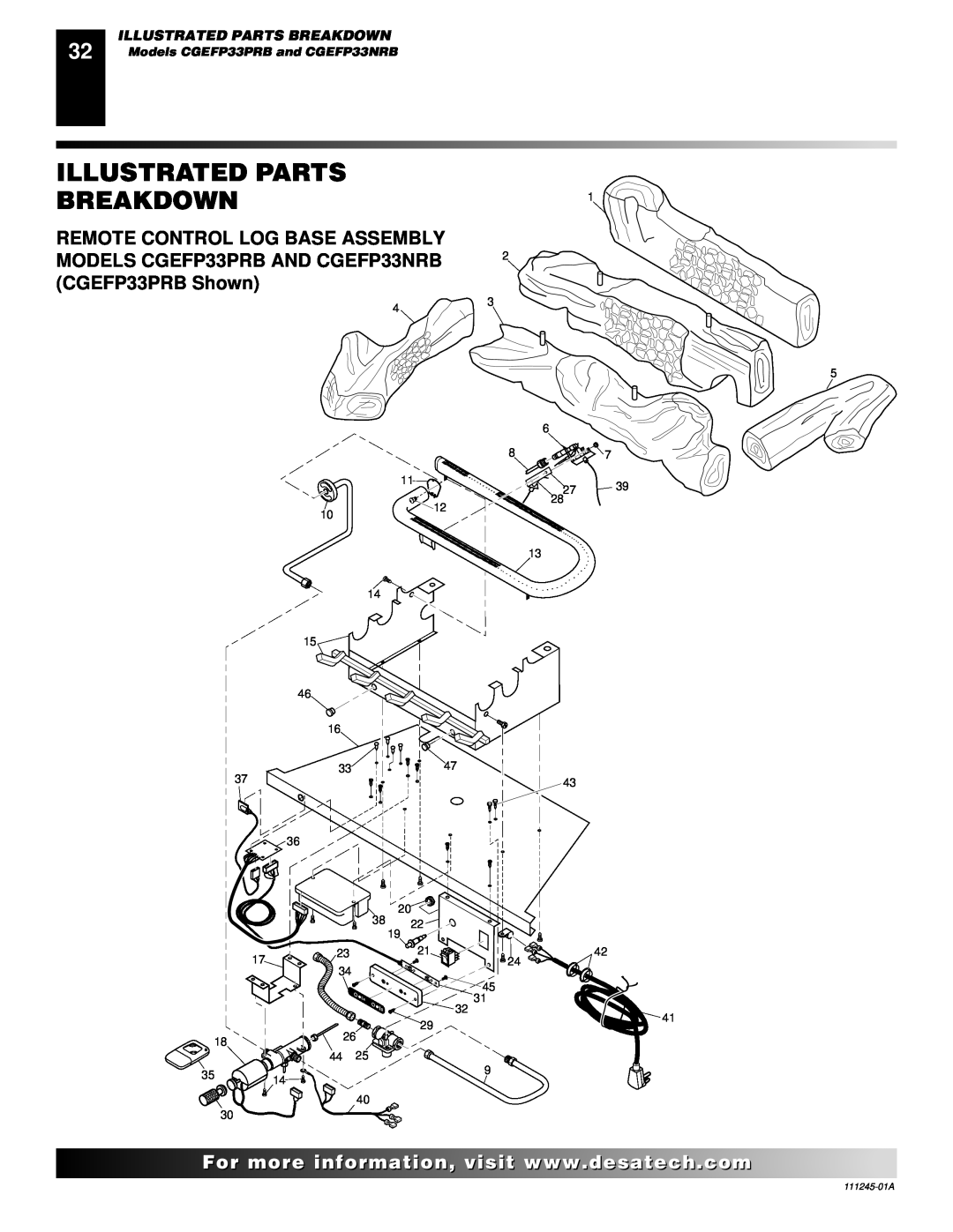Desa installation manual Illustrated Parts Breakdown, Models CGEFP33PRB and CGEFP33NRB 