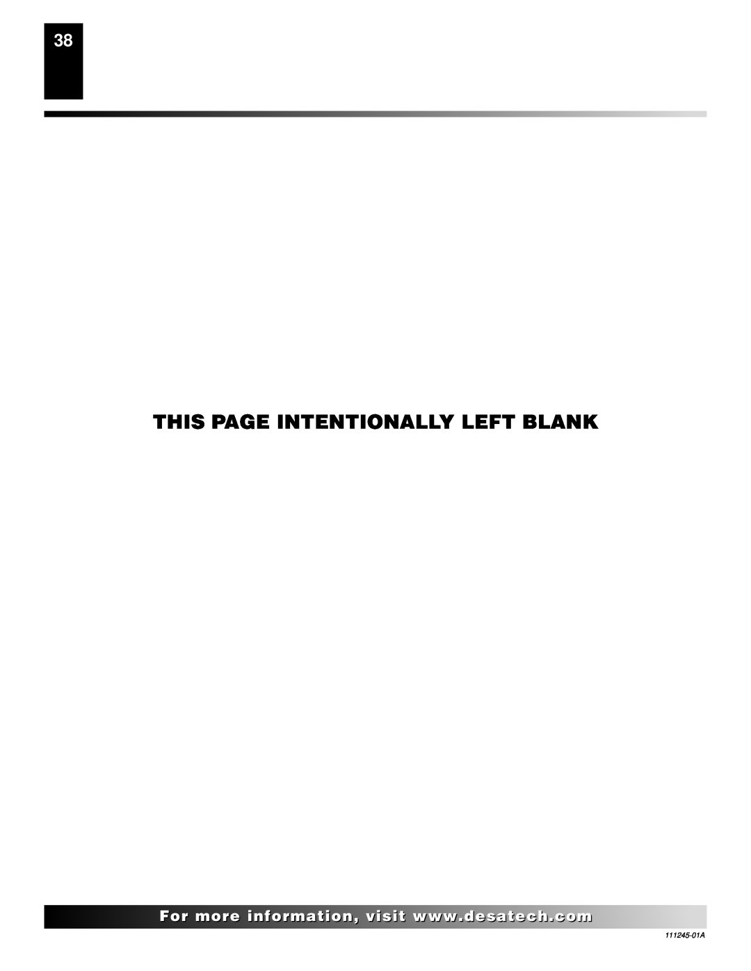 Desa CGEFP33PRB, CGEFP33NRB installation manual This Page Intentionally Left Blank, 111245-01A 