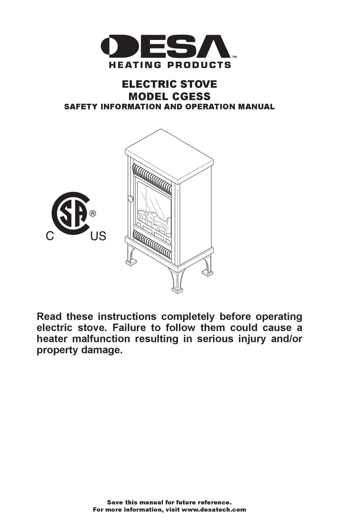 Desa CGESS operation manual Electric Stove Model Cgess 