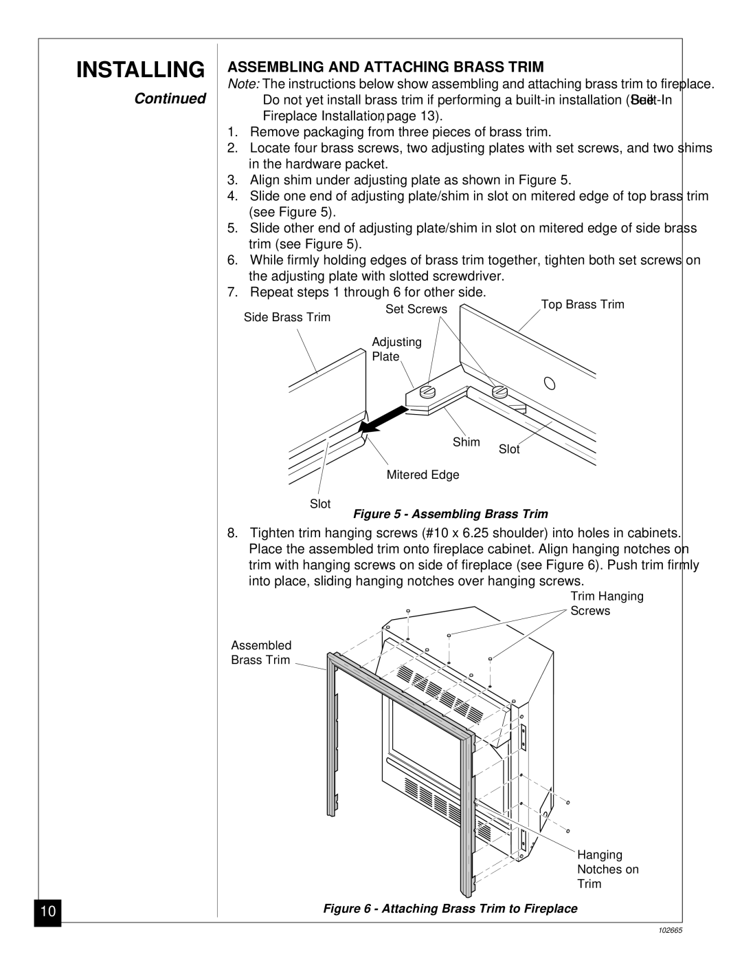 Desa CGF280PT, CGF265PVA installation manual Assembling and Attaching Brass Trim, Assembling Brass Trim 