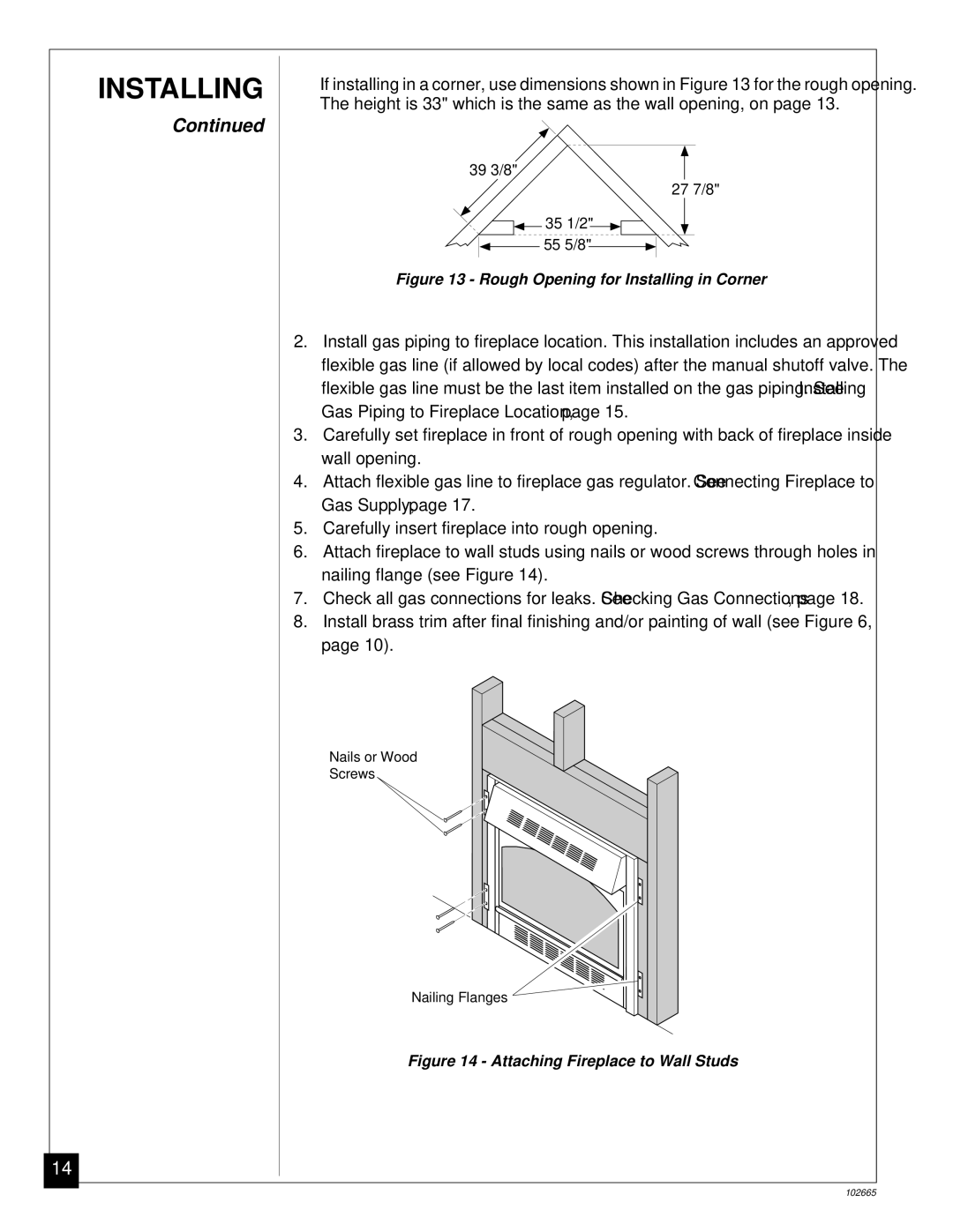 Desa CGF280PT, CGF265PVA installation manual Rough Opening for Installing in Corner 