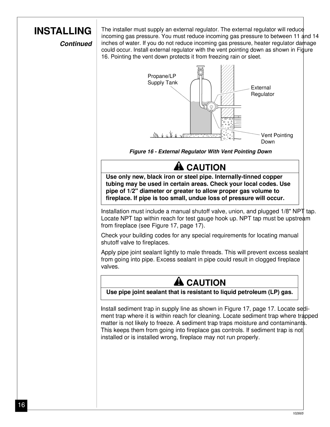 Desa CGF280PT, CGF265PVA installation manual External Regulator With Vent Pointing Down 