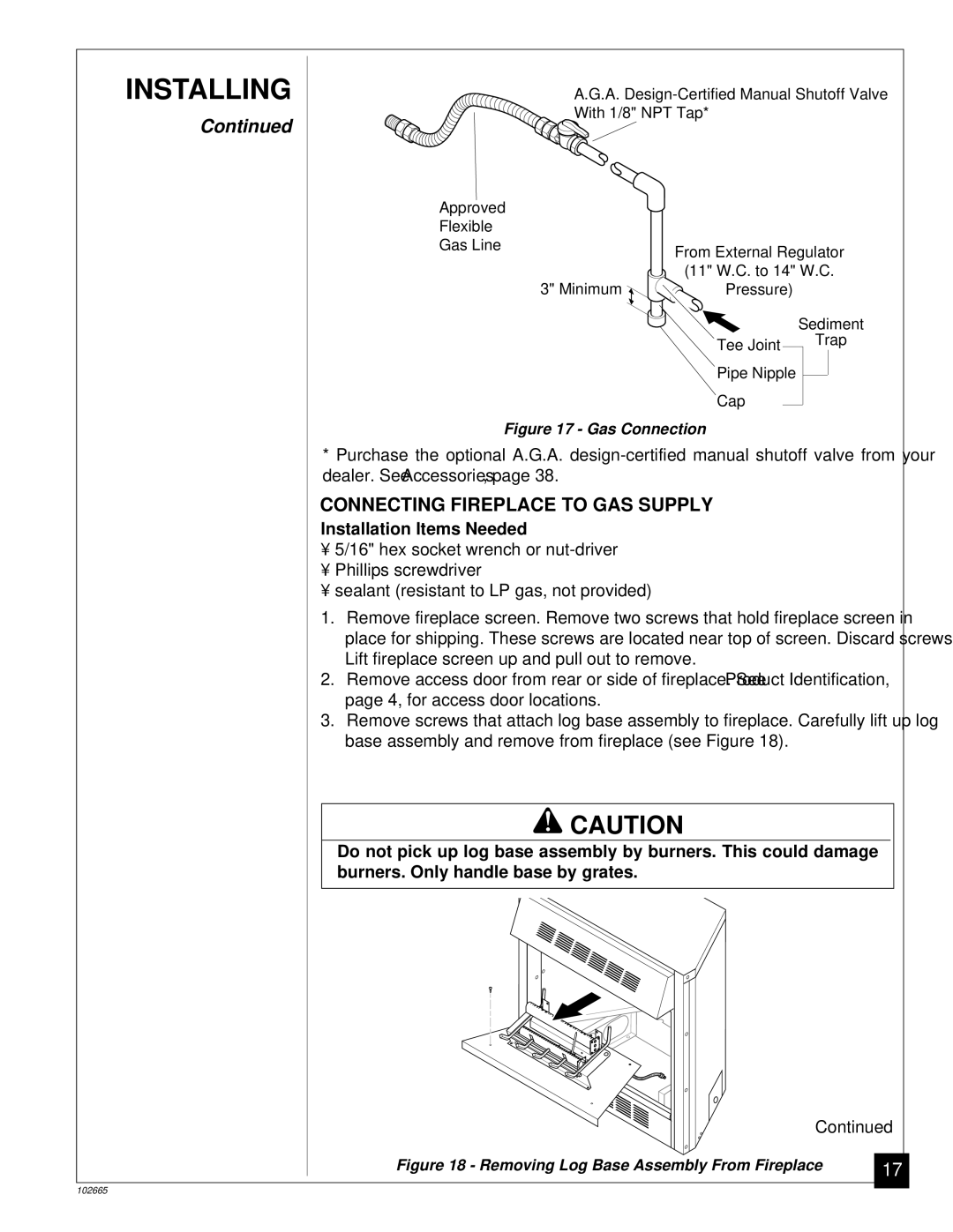 Desa CGF265PVA, CGF280PT installation manual Connecting Fireplace to GAS Supply, Installation Items Needed 