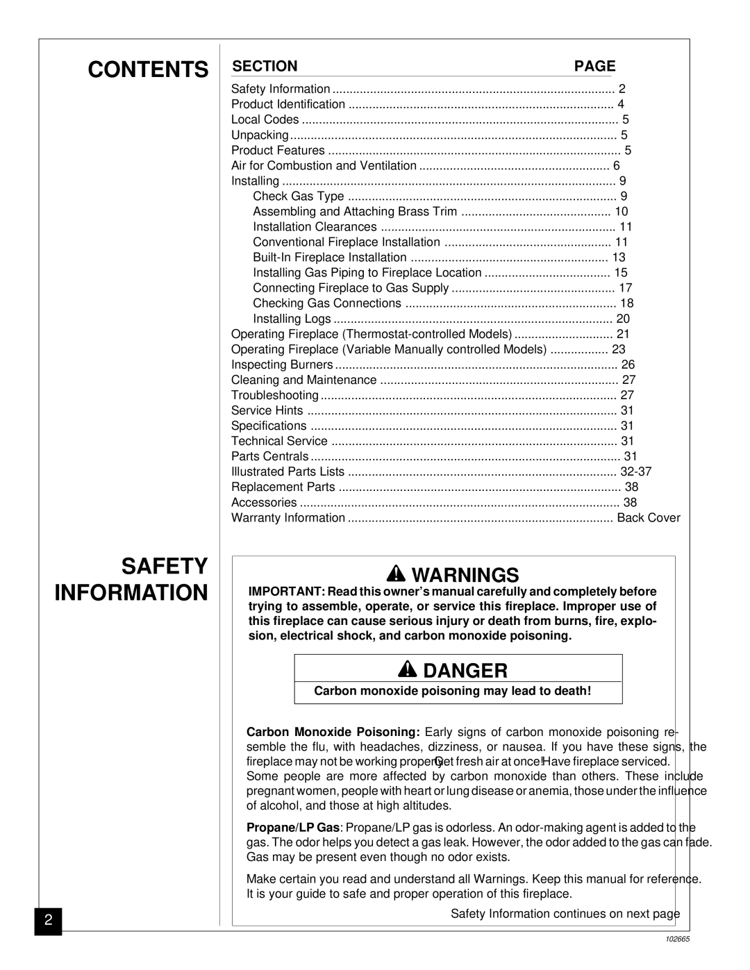 Desa CGF280PT, CGF265PVA installation manual Contents Safety Information 