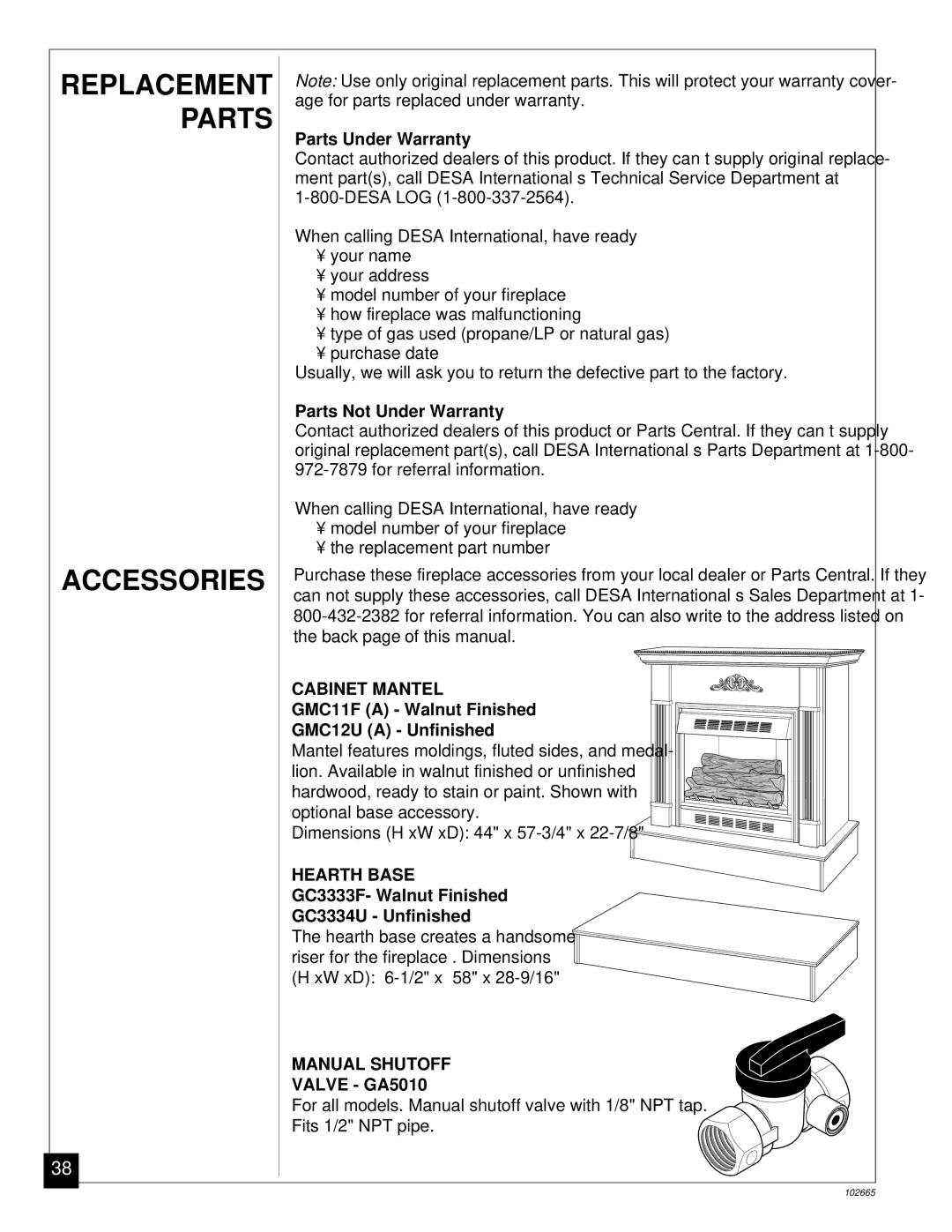 Desa CGF280PT, CGF265PVA installation manual Accessories 