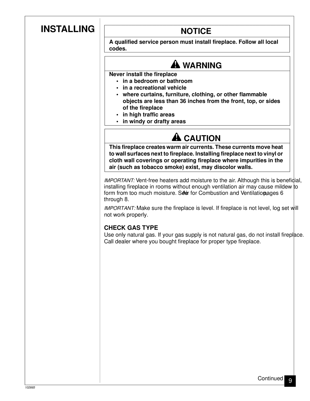 Desa CGF265PVA, CGF280PT installation manual Installing, Check GAS Type 