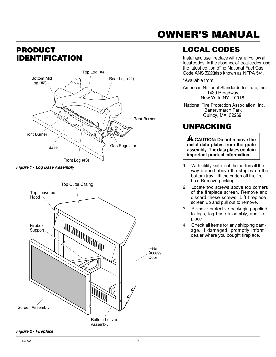 Desa CGFP28NT installation manual Product Identification Local Codes, Unpacking 