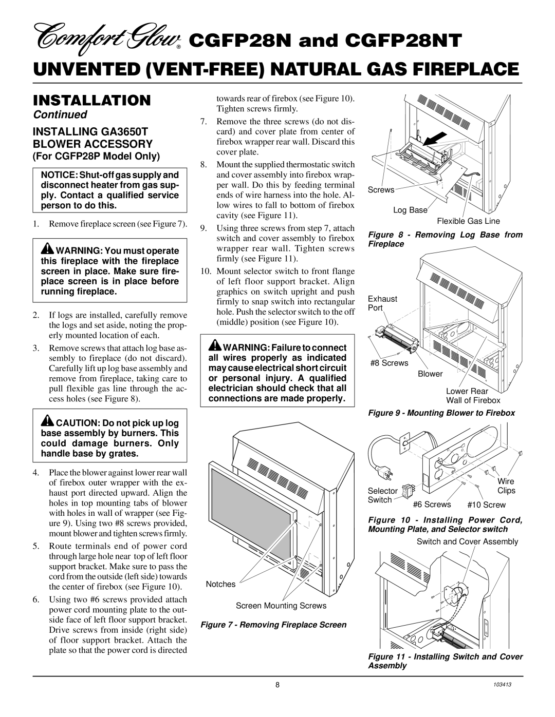 Desa CGFP28NT installation manual Installing GA3650T Blower Accessory, For CGFP28P Model Only 