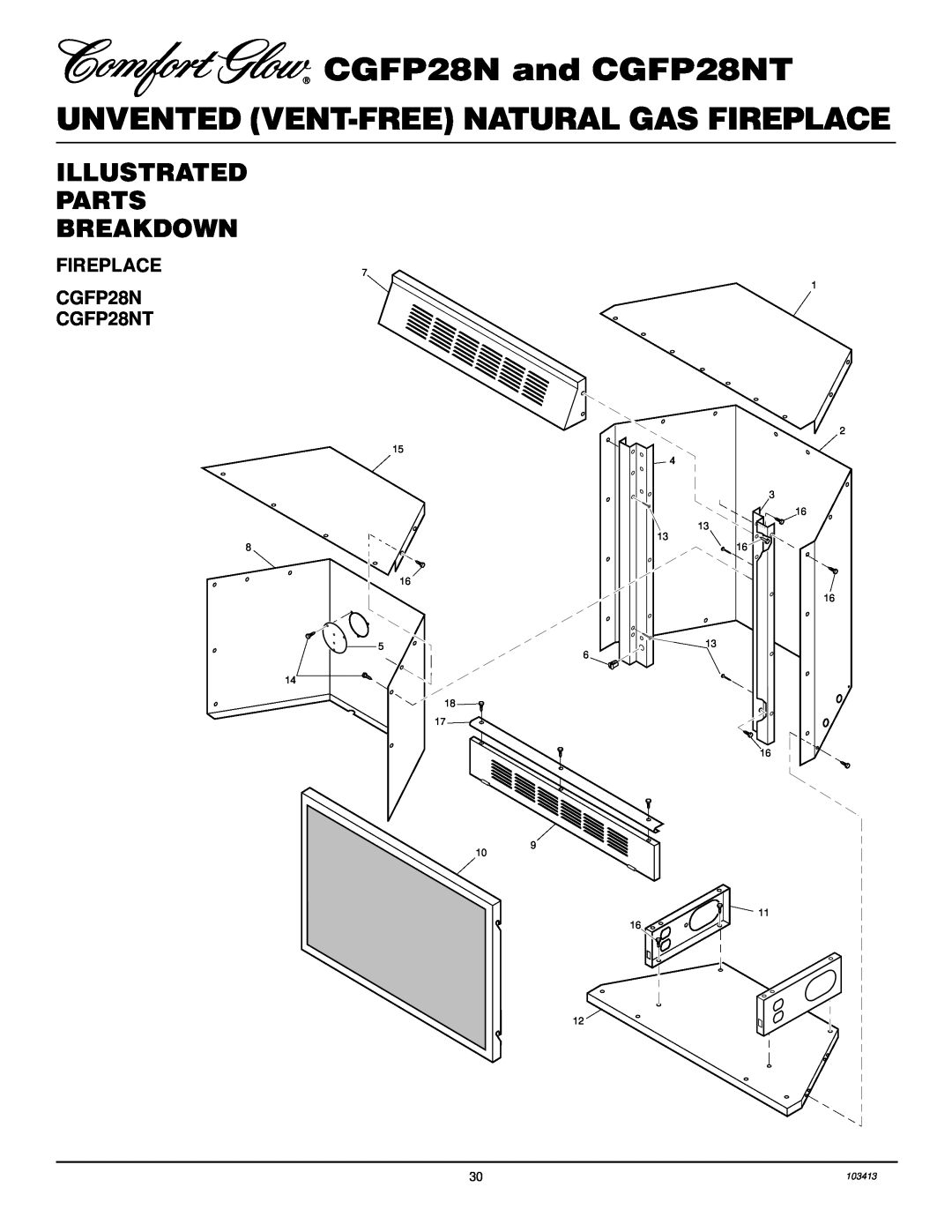 Desa installation manual FIREPLACE CGFP28N CGFP28NT, CGFP28N and CGFP28NT, Unvented Vent-Freenatural Gas Fireplace 