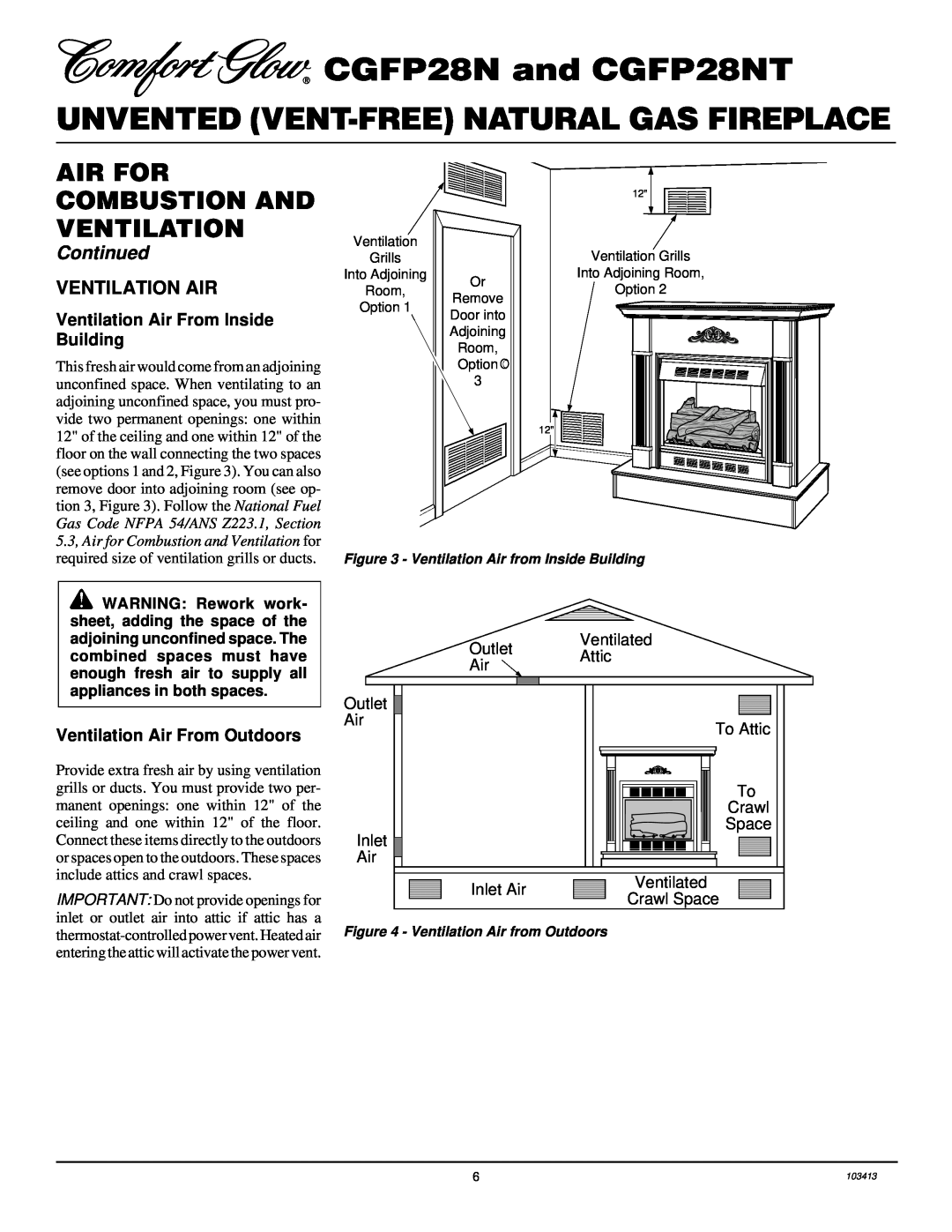 Desa CGFP28N Ventilation Air From Inside Building, Ventilation Air From Outdoors, To Attic, Ventilated, Continued 