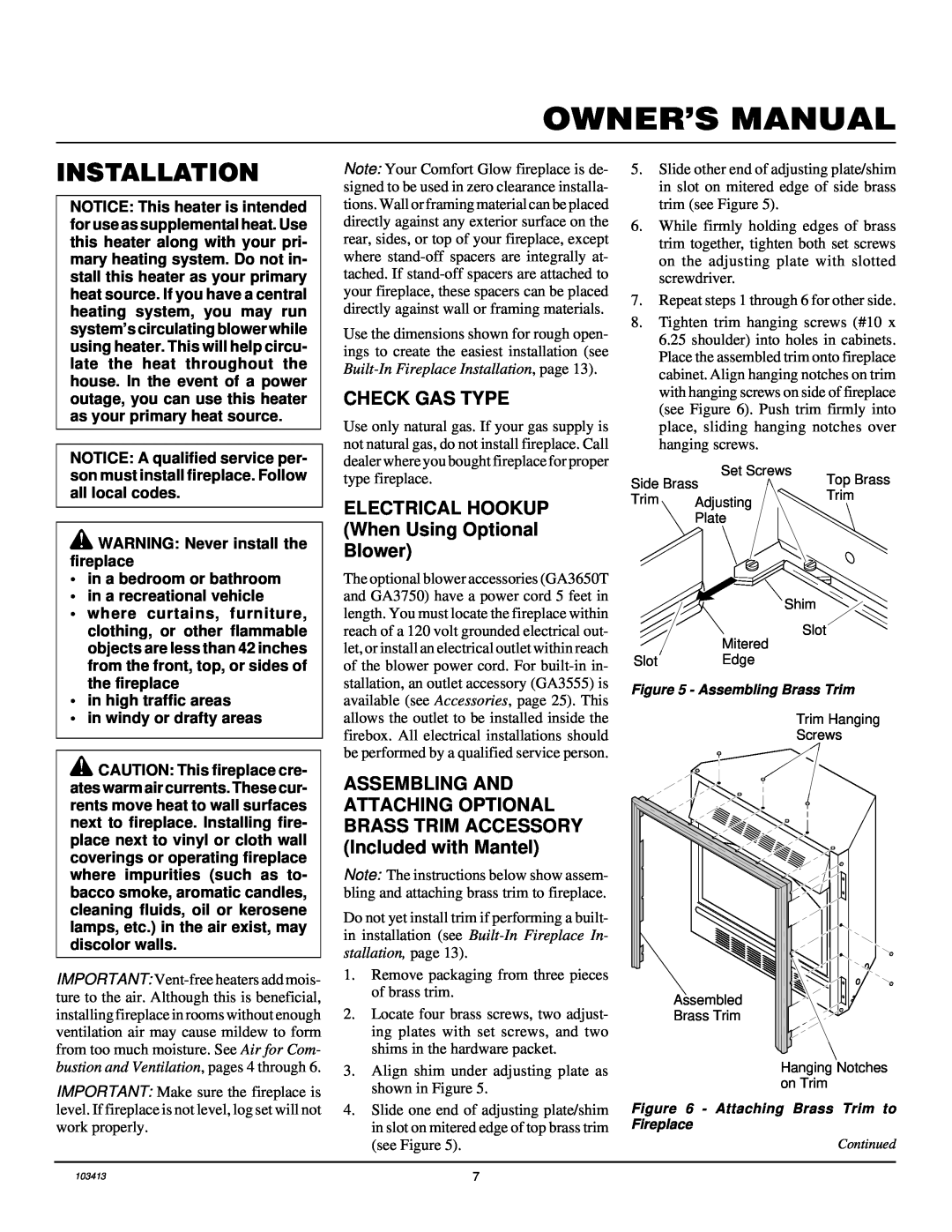 Desa CGFP28NT installation manual Installation, Check Gas Type, ELECTRICAL HOOKUP When Using Optional Blower 