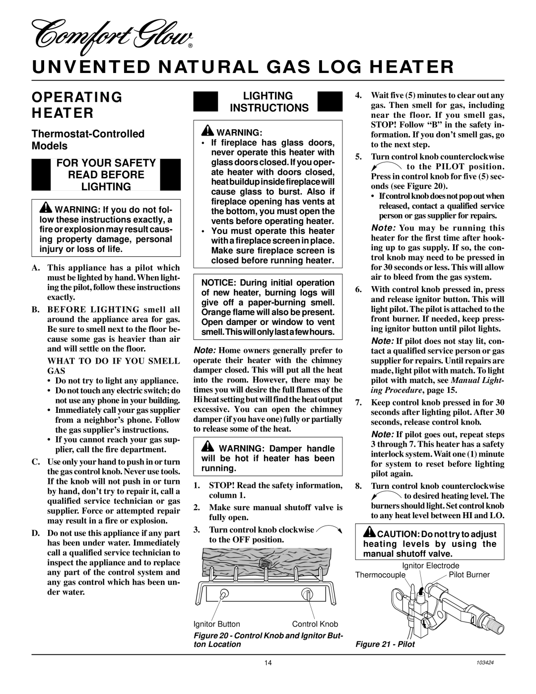 Desa CGG2618N, CGG3630N, CGG3324N(T) Operating Heater, For Your Safety Read Before Lighting, Lighting Instructions 