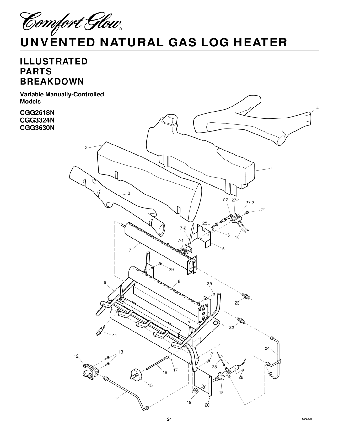 Desa CGG3630N, CGG3324N(T), CGG2618N installation manual Illustrated Parts Breakdown, Variable Manually-Controlled Models 