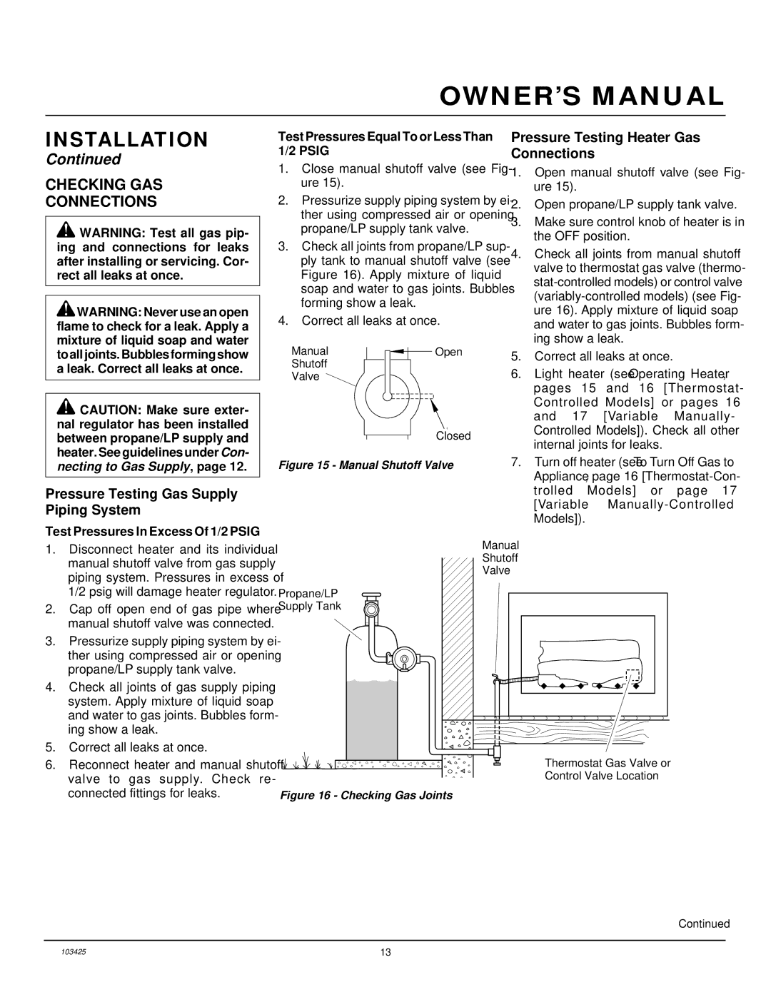 Desa CGG3324P(T), CGG3630P, CGG2618P installation manual Checking GAS Connections, Pressure Testing Gas Supply Piping System 