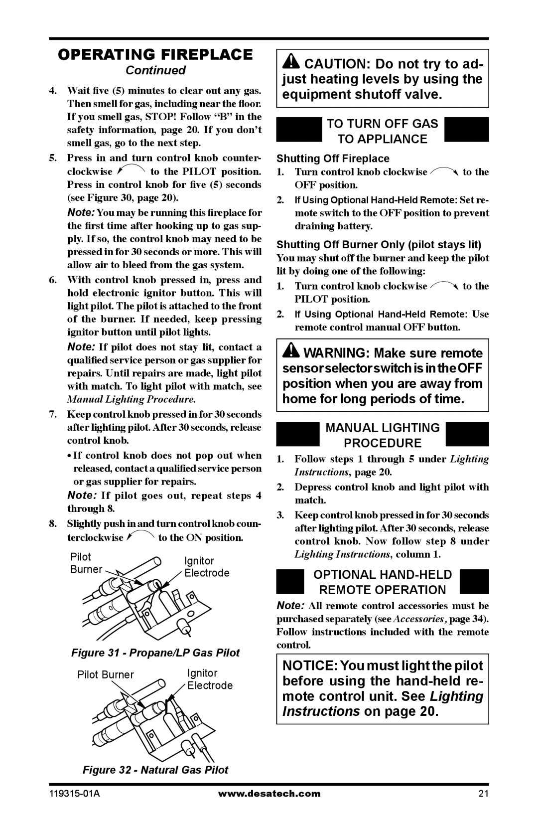 Desa CGMFP, CGMFN, VGMRN, VGMRP installation manual Optional Hand-Held, Remote Operation 