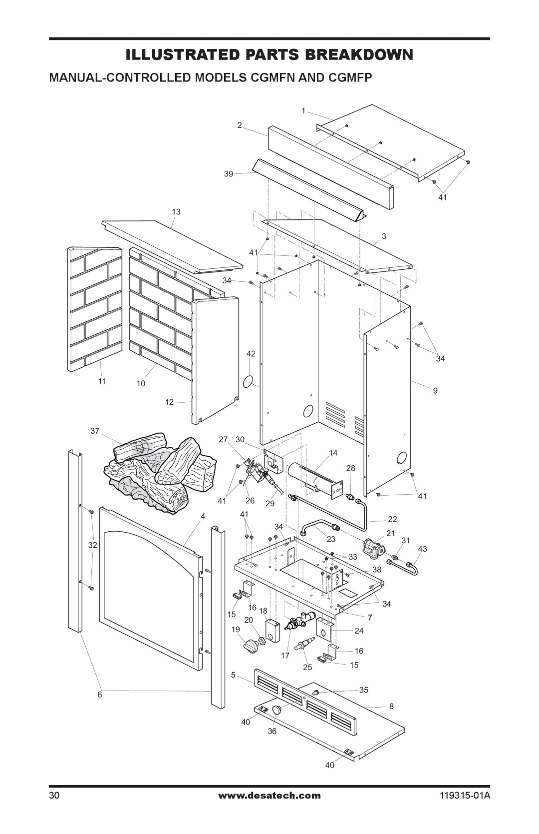 Desa VGMRN, CGMFN, CGMFP, VGMRP installation manual Illustrated Parts Breakdown, MANUAL-controlled models Cgmfn and Cgmfp 