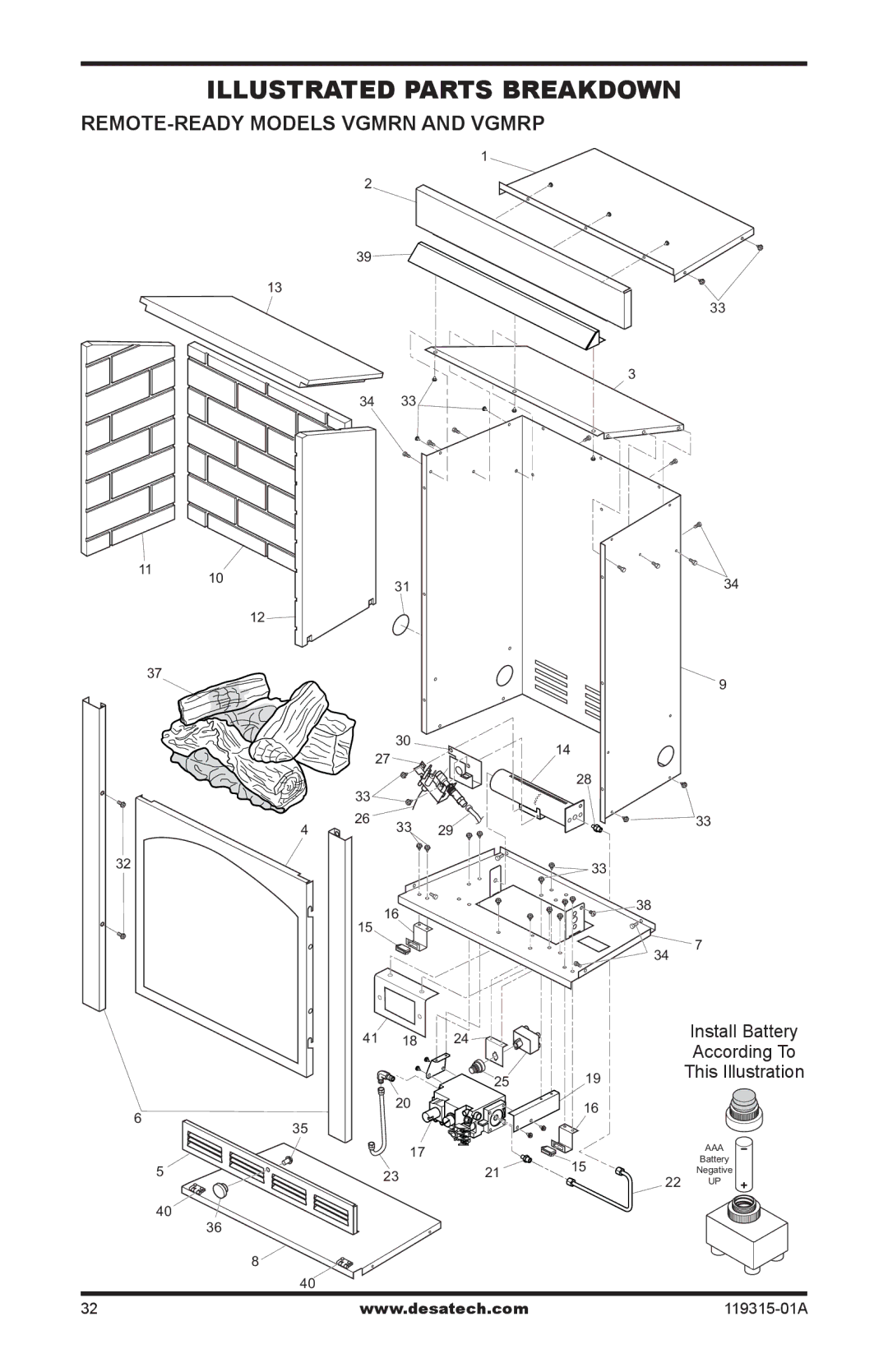 Desa CGMFN, CGMFP, VGMRN, VGMRP installation manual Illustrated Parts Breakdown, REMOTE-READY Models Vgmrn and Vgmrp 