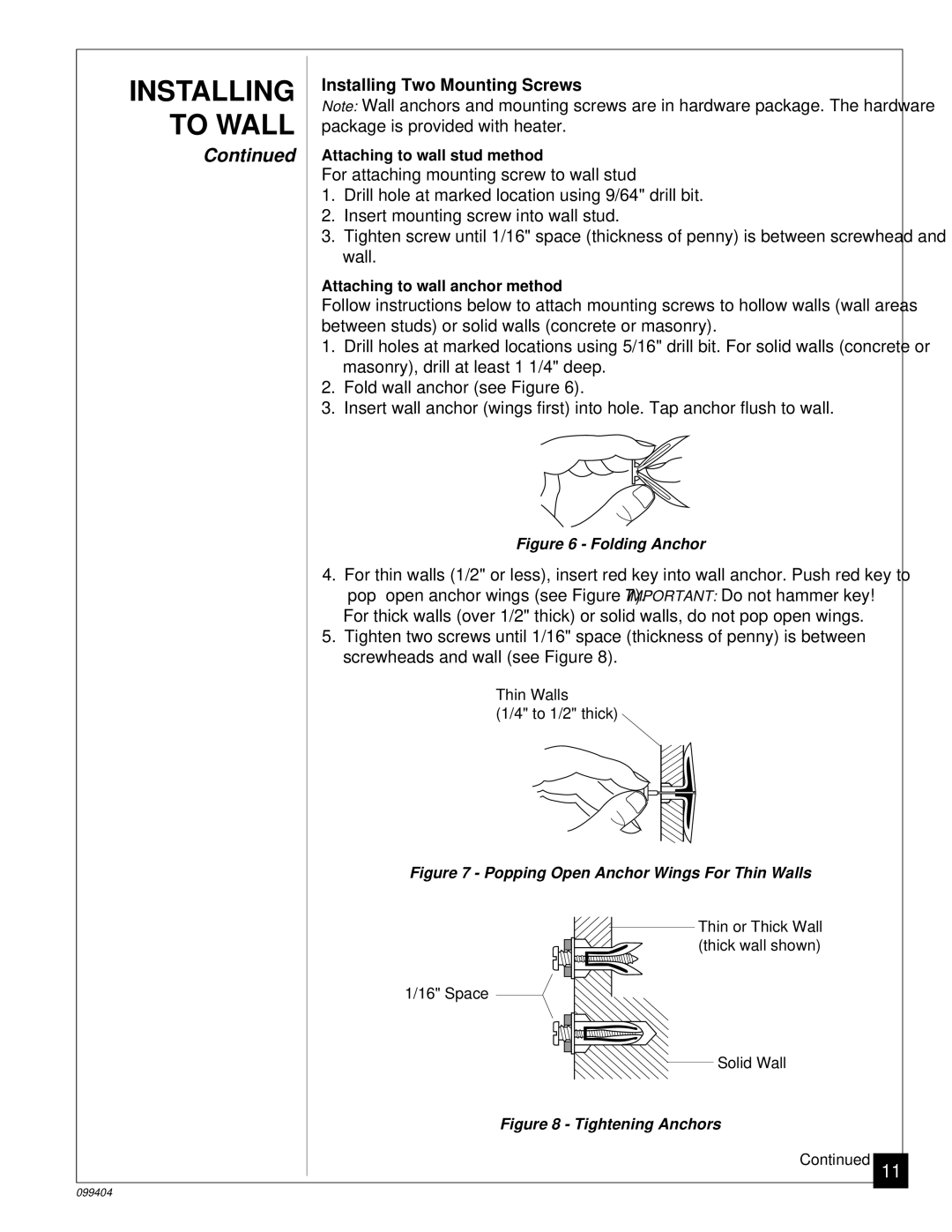 Desa CGN10 installation manual Installing Two Mounting Screws, Folding Anchor 