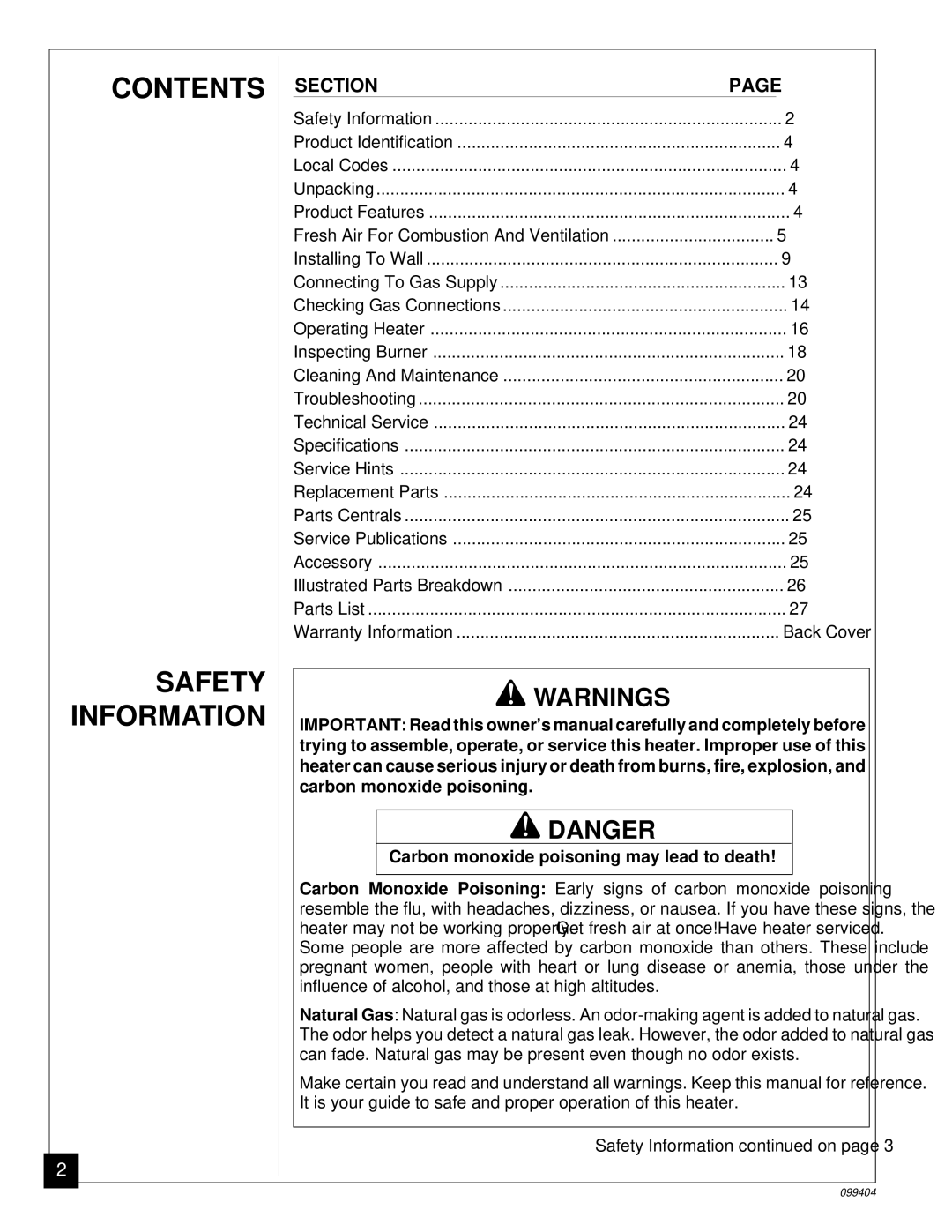 Desa CGN10 installation manual Contents Safety Information 