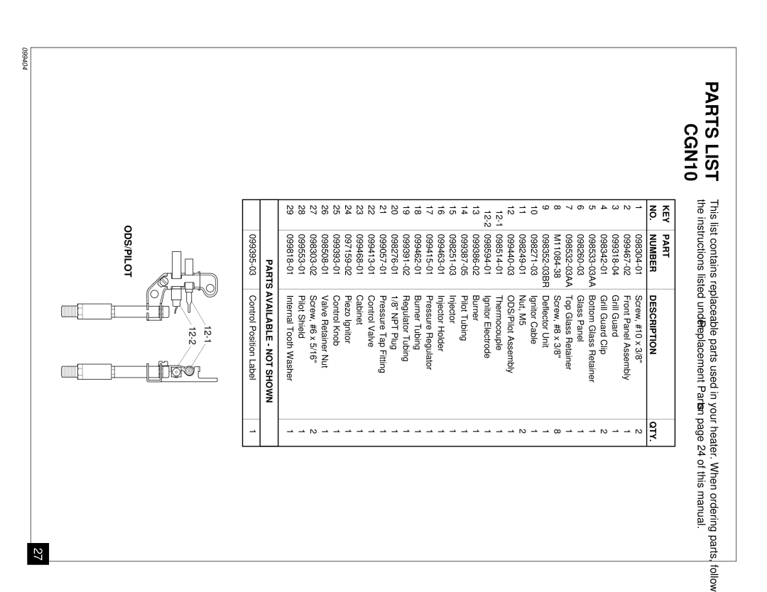 Desa installation manual Parts List CGN10 