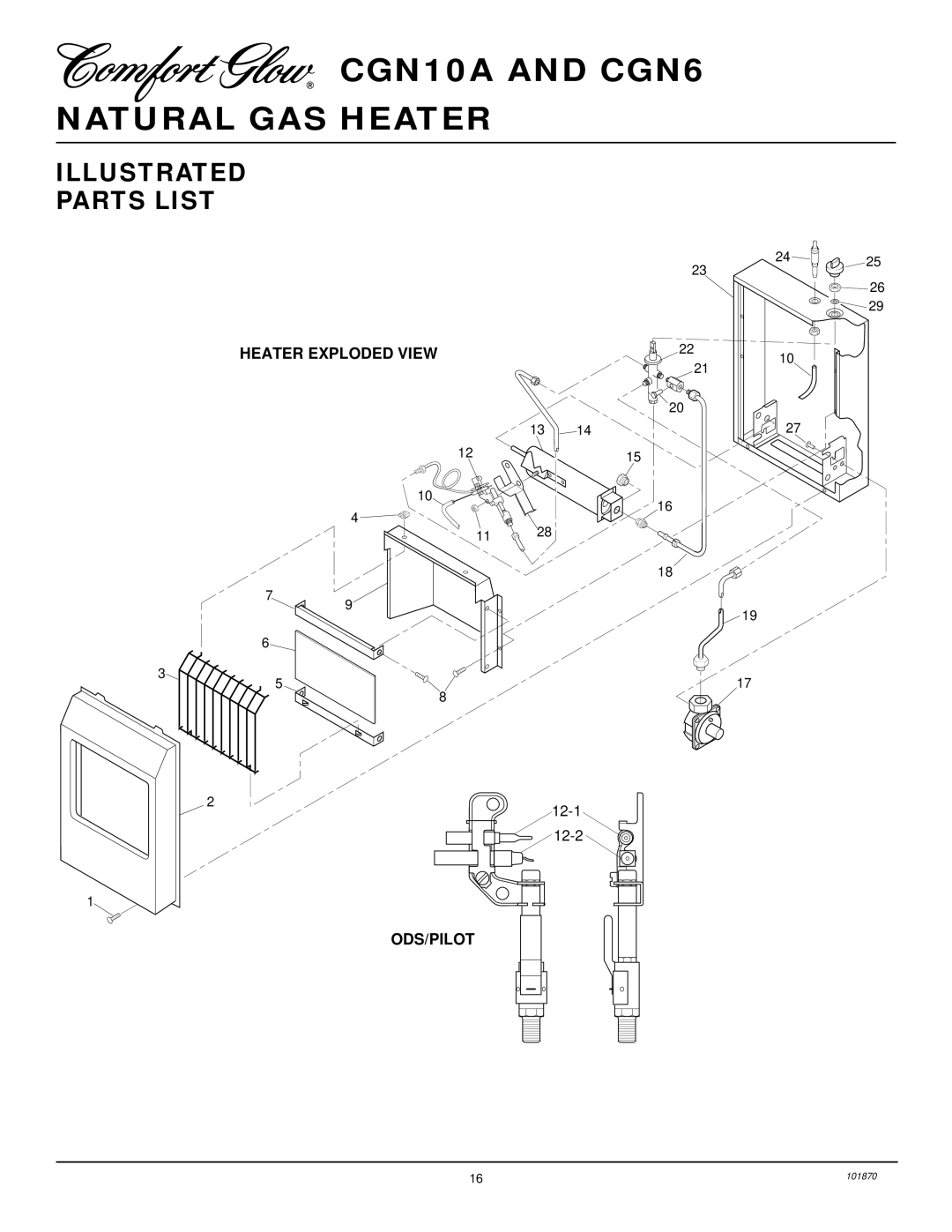 Desa CGN10A, CGN6 installation manual Illustrated Parts List, Heater Exploded View, Ods/Pilot 