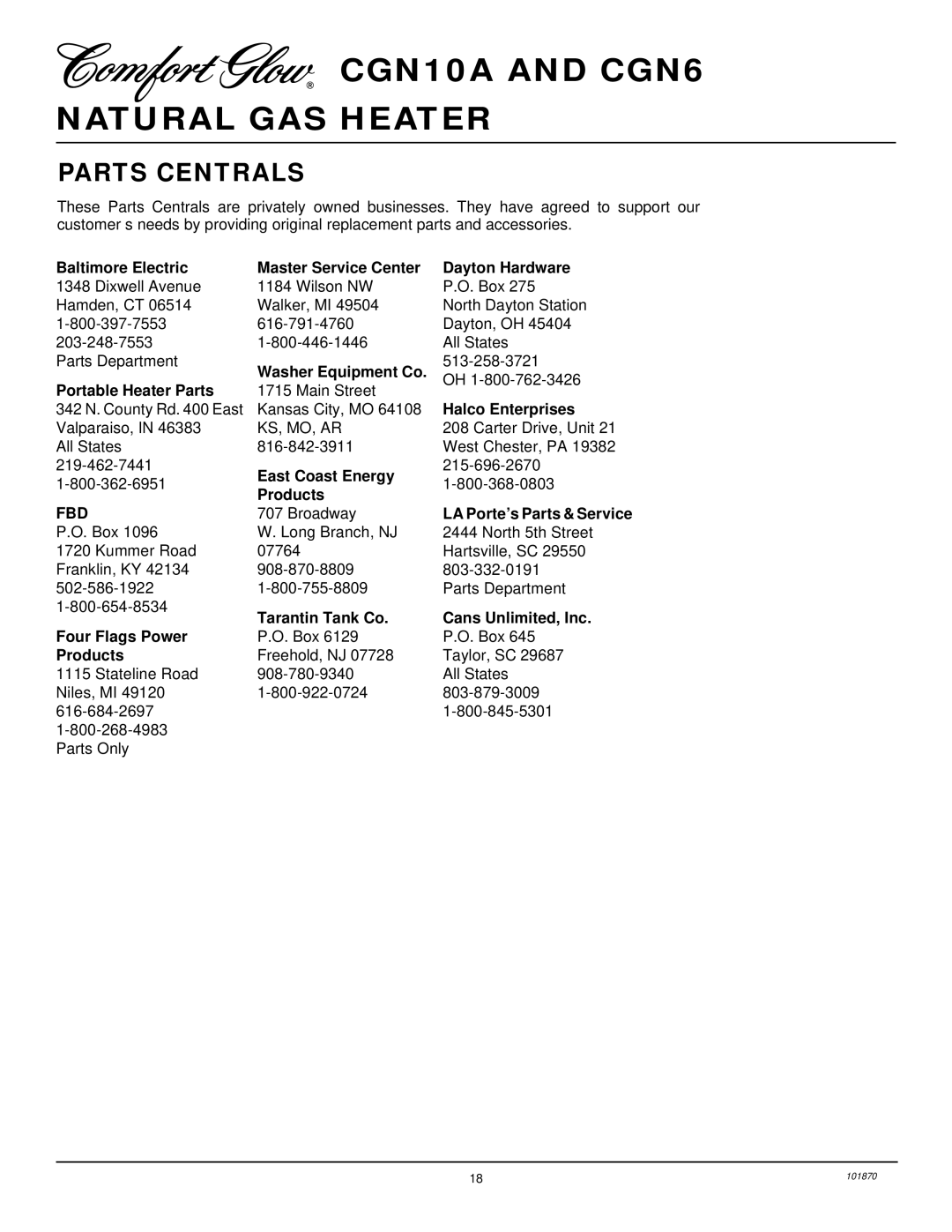 Desa CGN10A, CGN6 installation manual Parts Centrals, Fbd 